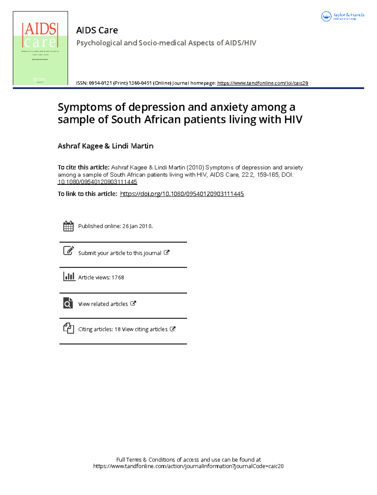 Symptoms of depression and anxiety among a sample of South African ...
