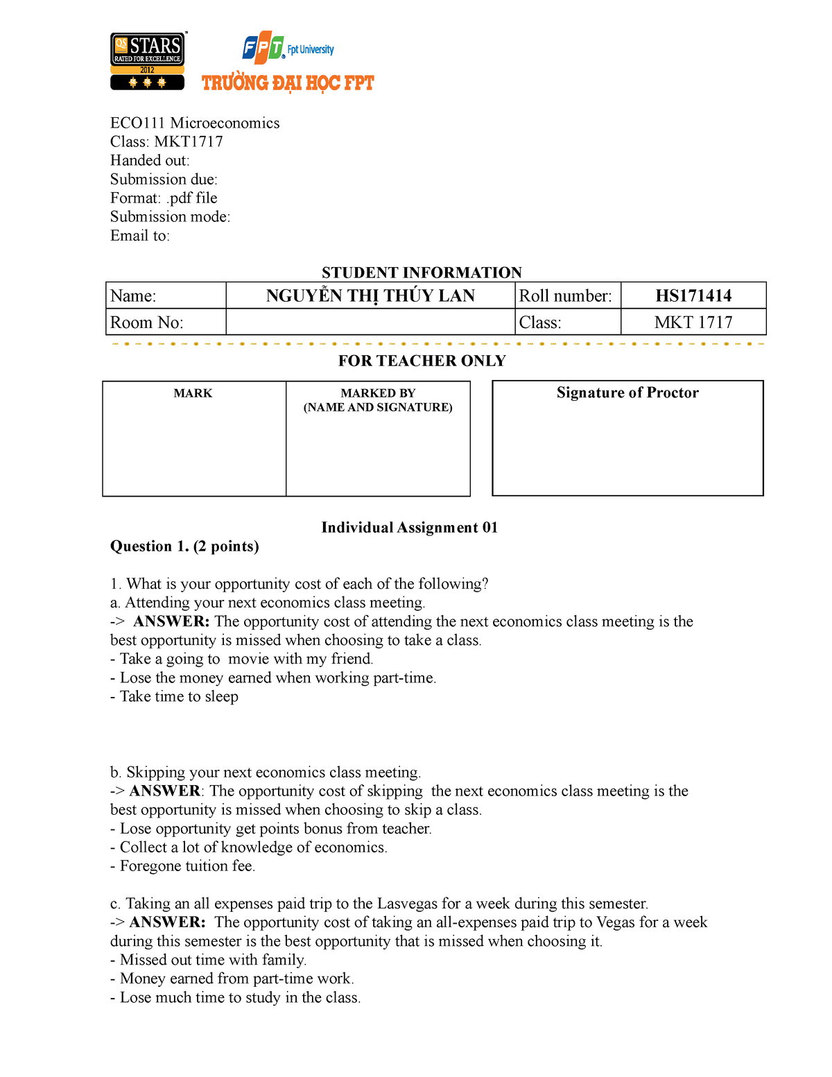 ECO111 Test 01 Individual Assignment 01 - ECO111 Microeconomics Class ...