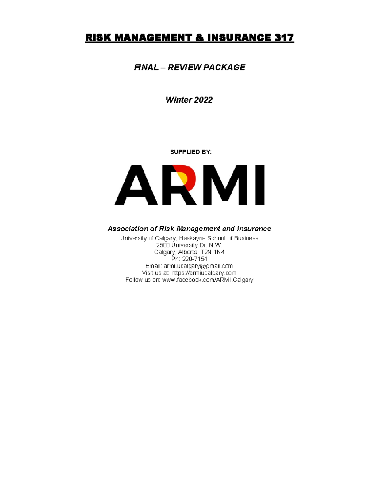 ARMI Final Review Winter 2022 updated 24 RISK MANAGEMENT & INSURANCE