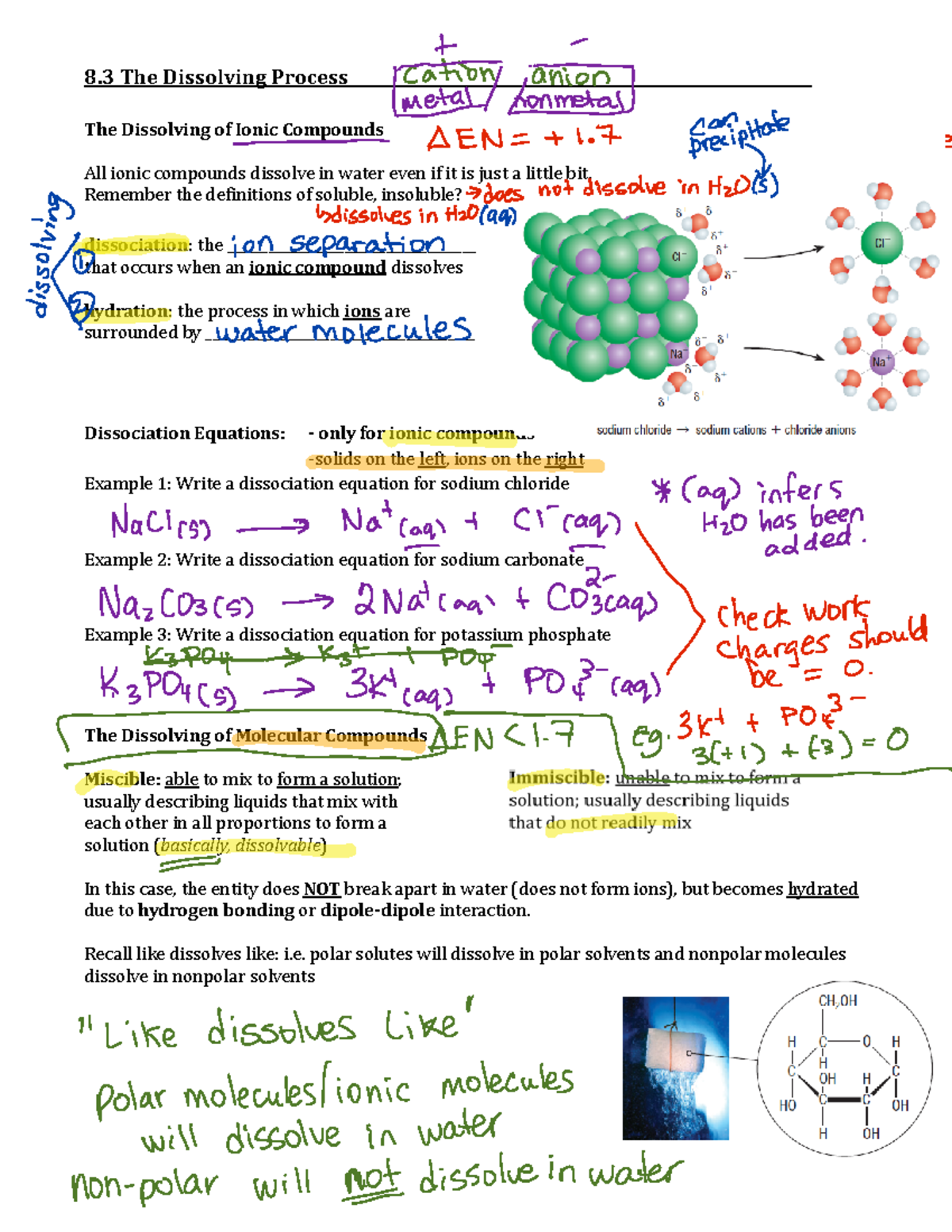 8.3 The Dissolving Process: Ionic and Molecular Compounds - 8 The ...