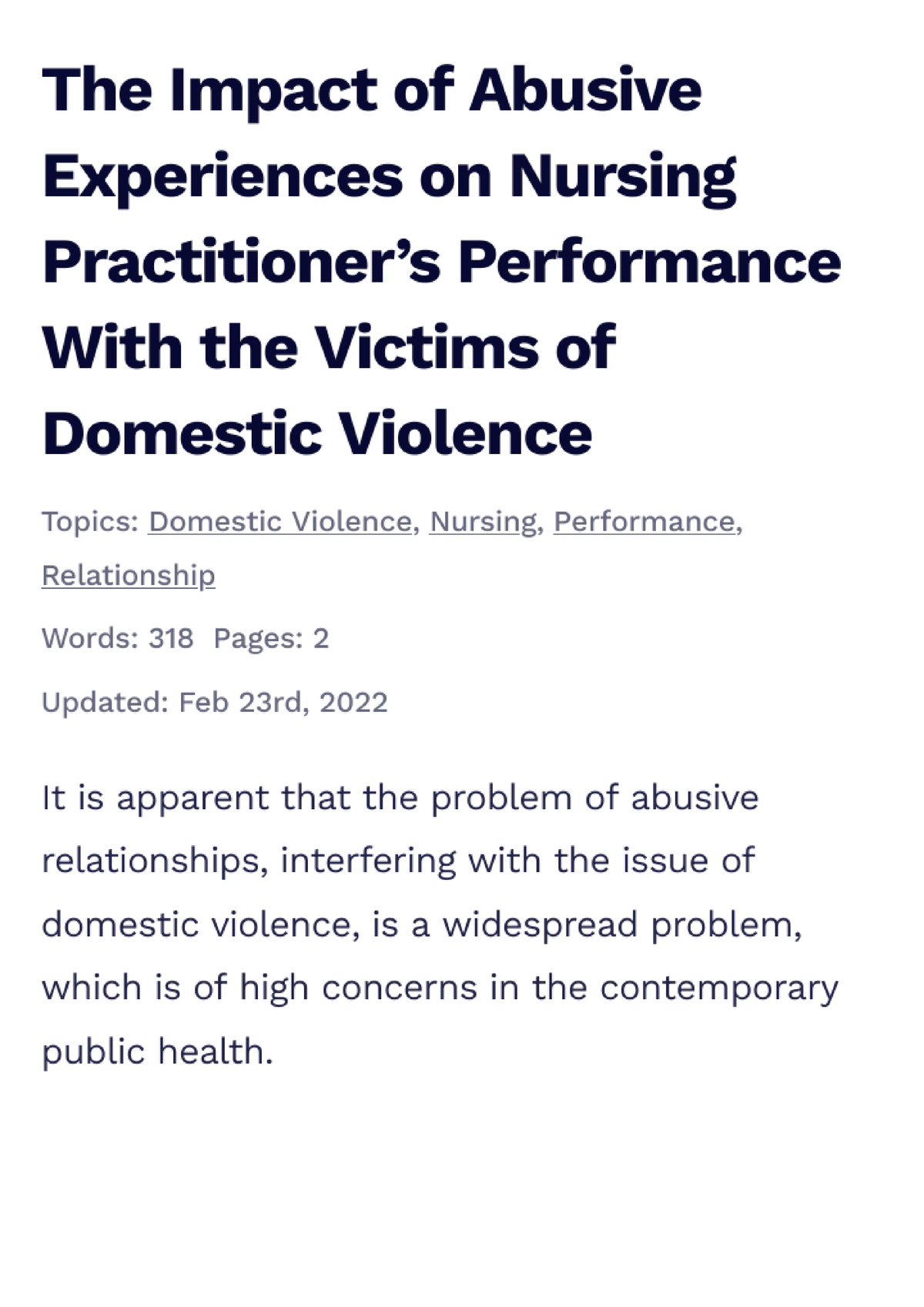 domestic violence nursing case study