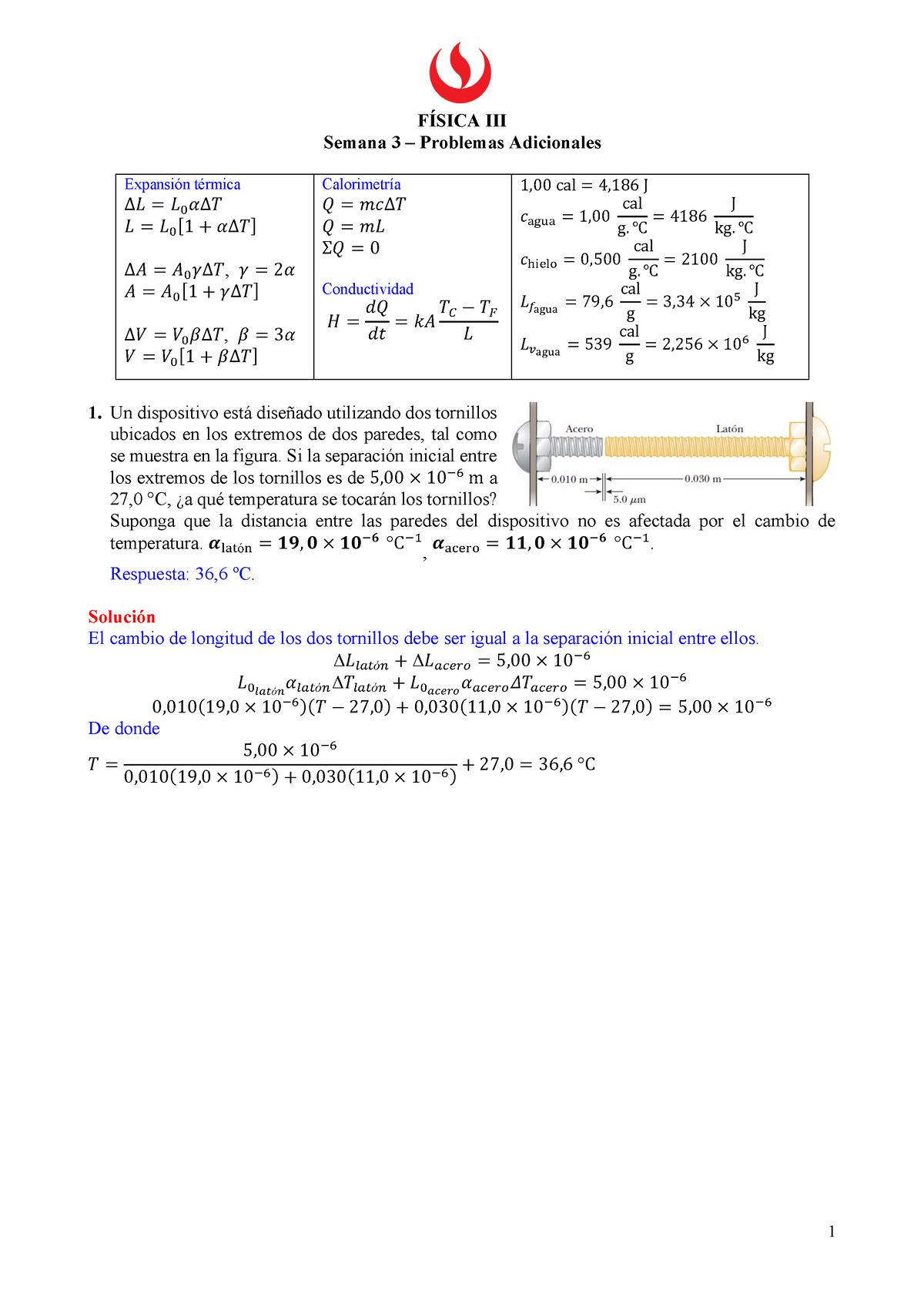 Problemas Adiciones De Calor Y Temperatura Solución - FÍSICA III Semana ...