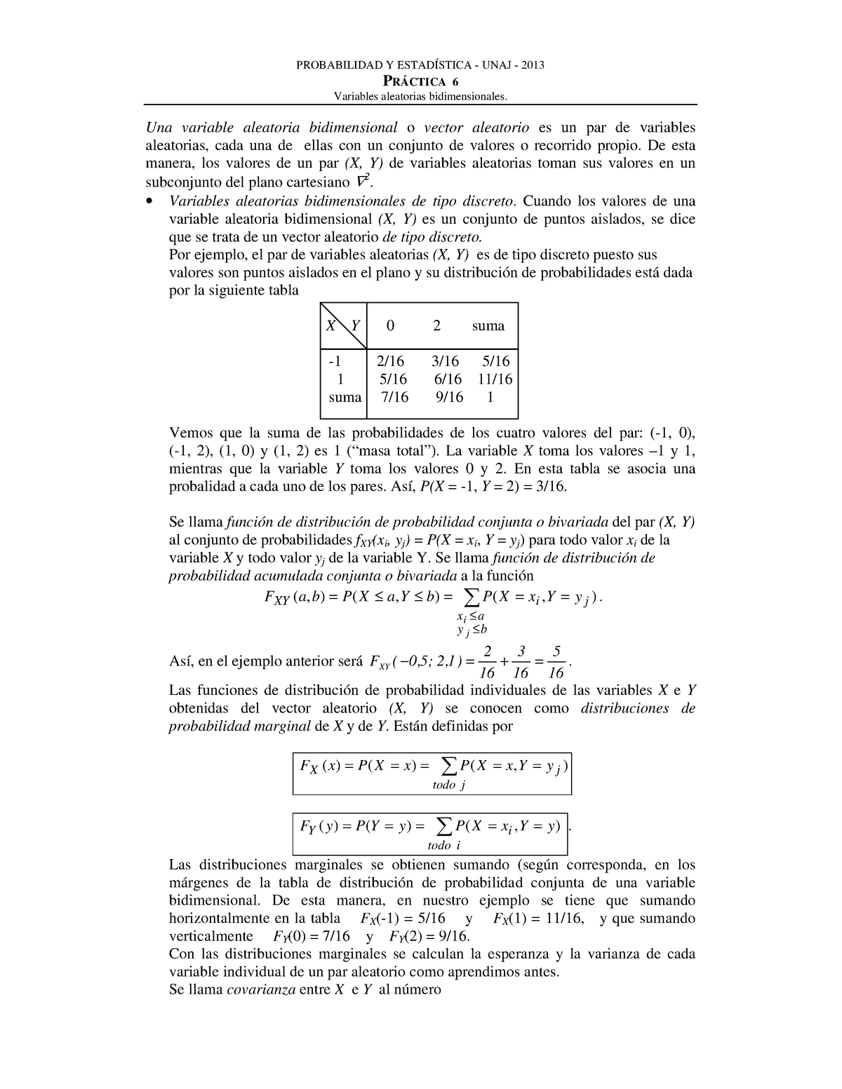 Probabilidad Y Estad ì Stica Pr íctica 6 PROBABILIDAD Y ESTADÍSTICA