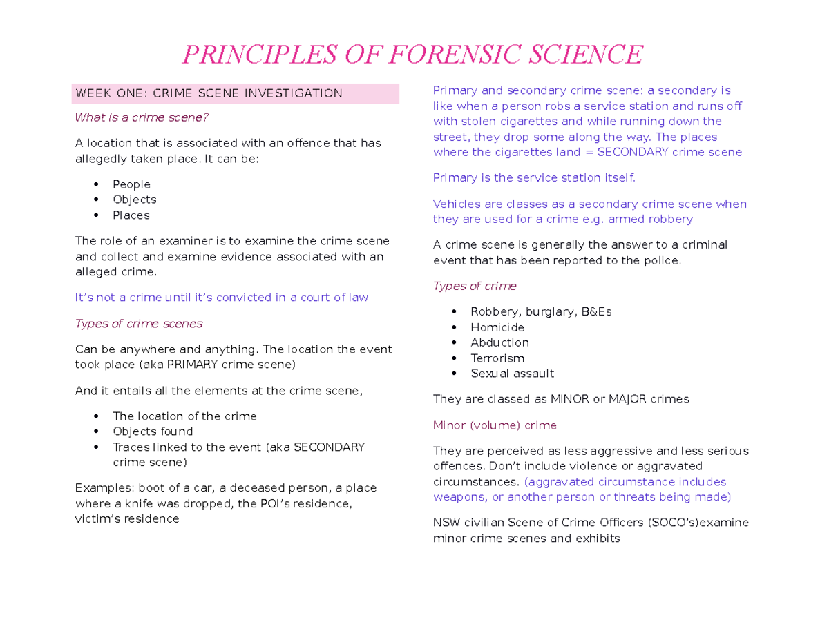 Week One - Notes On Week 1 FS - PRINCIPLES OF FORENSIC SCIENCE WEEK ONE ...