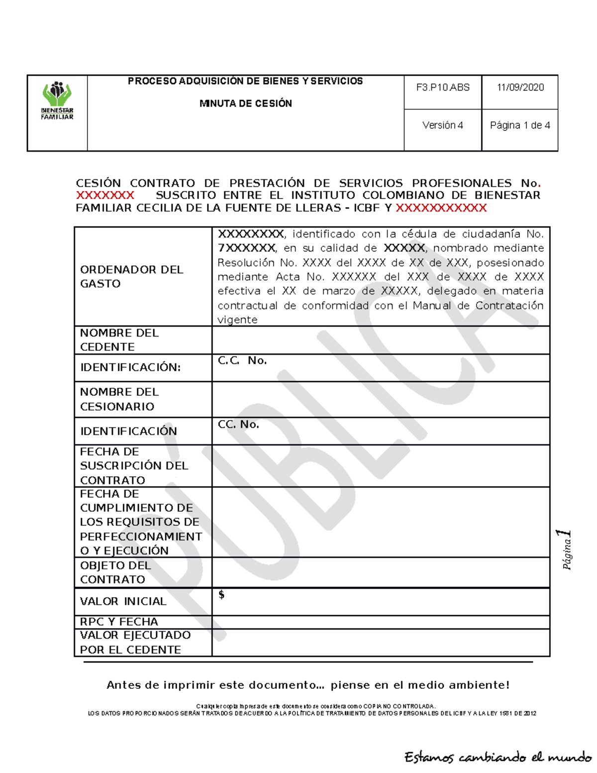 F3 - DSDSD - MINUTA DE CESIÓN F3.P10 11/09/ Versión 4 Página 1 de 4 ...