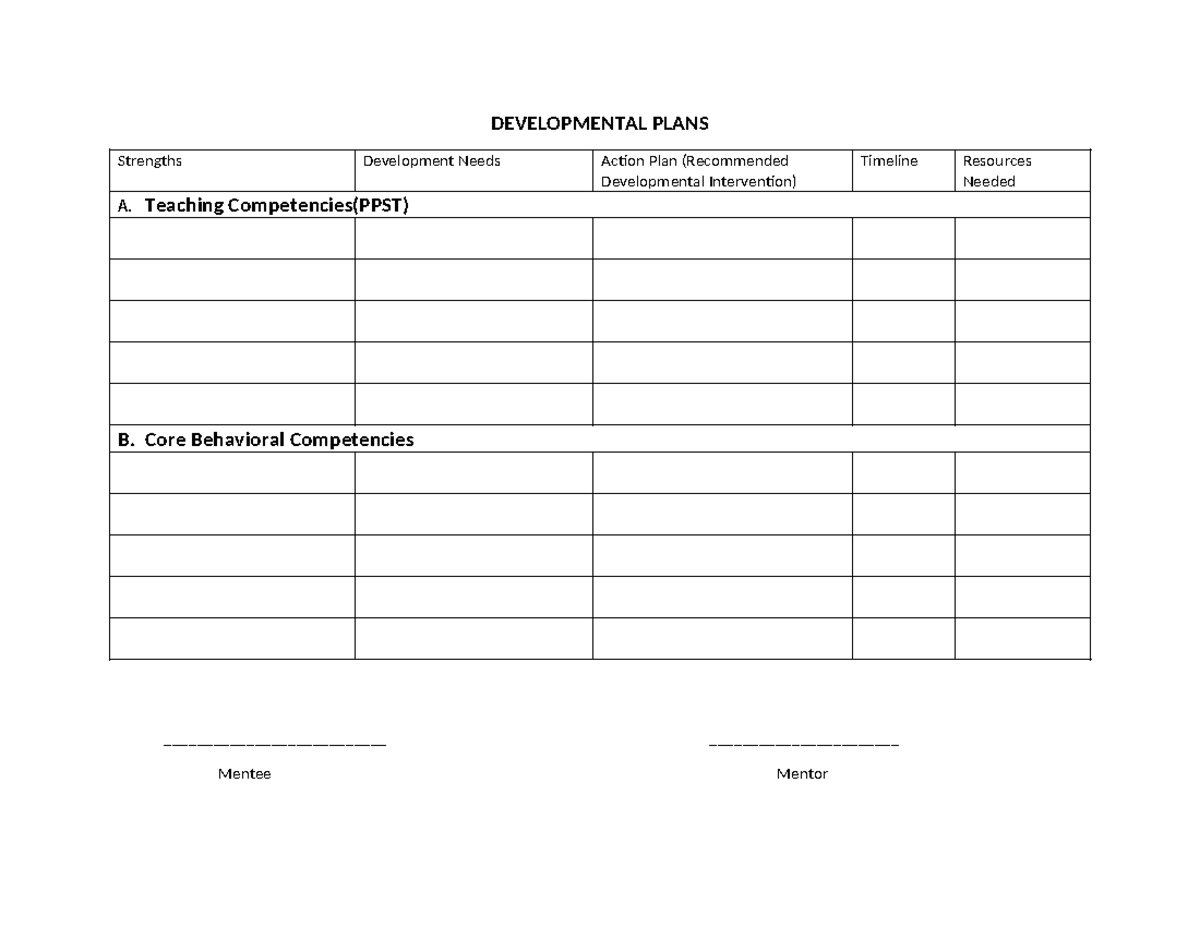 Developmental- Plans - Fill in the following - Humanities and Social ...