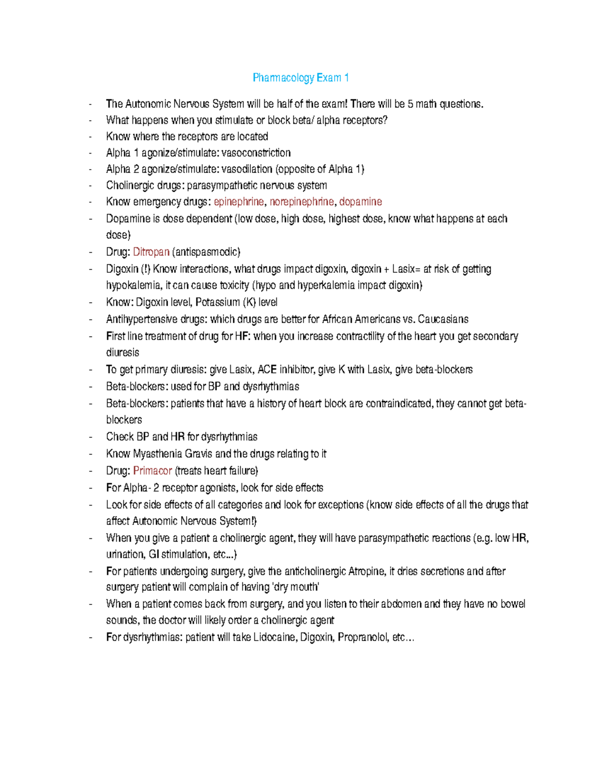 Pharmacology Exam 1 Review - Ph a r ma c o l o g yEx a m1 Th eAu t o n ...