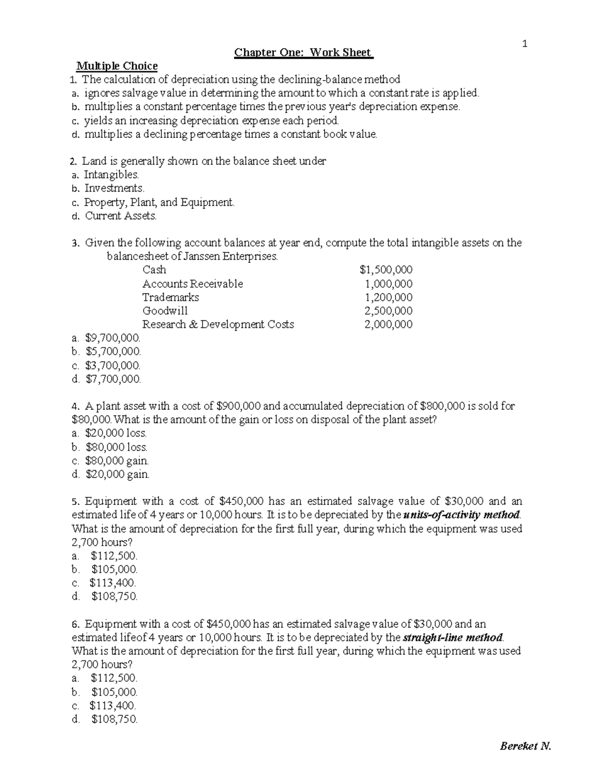 PPE - Worksheet - Chapter One: Work Sheet Multiple Choice 1. The ...