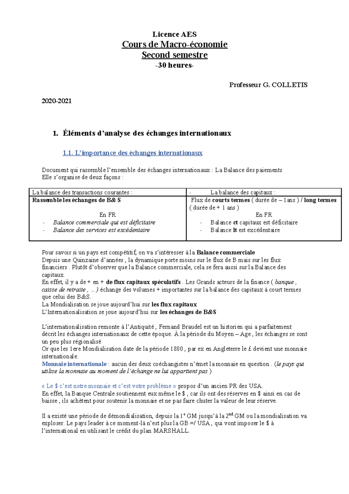 Syllabus Licence AES Cours Macro Economie Second Semestre Année 2020 ...