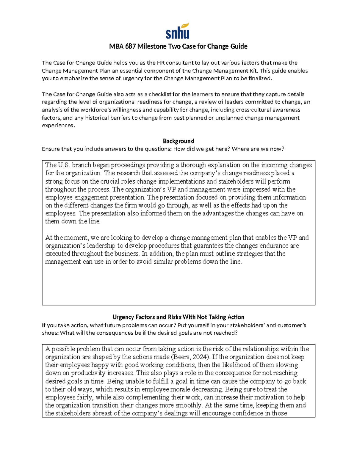 Change Guide - This guide enables you to emphasize the sense of urgency ...