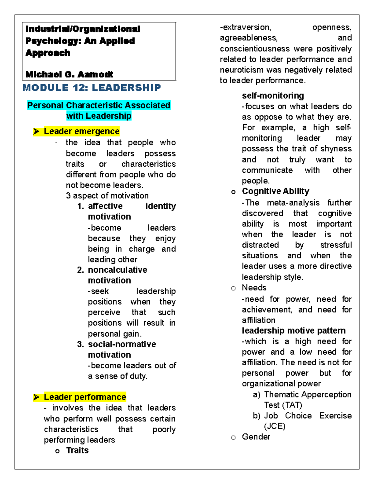 Module 12 Industrial/ Organizational Psych - Industrial/Organizational ...