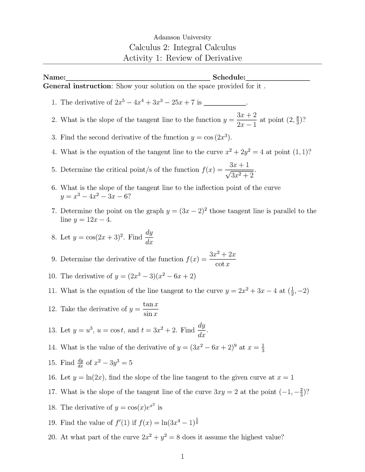 Derivative - About the integral - Adamson University Calculus 2 ...