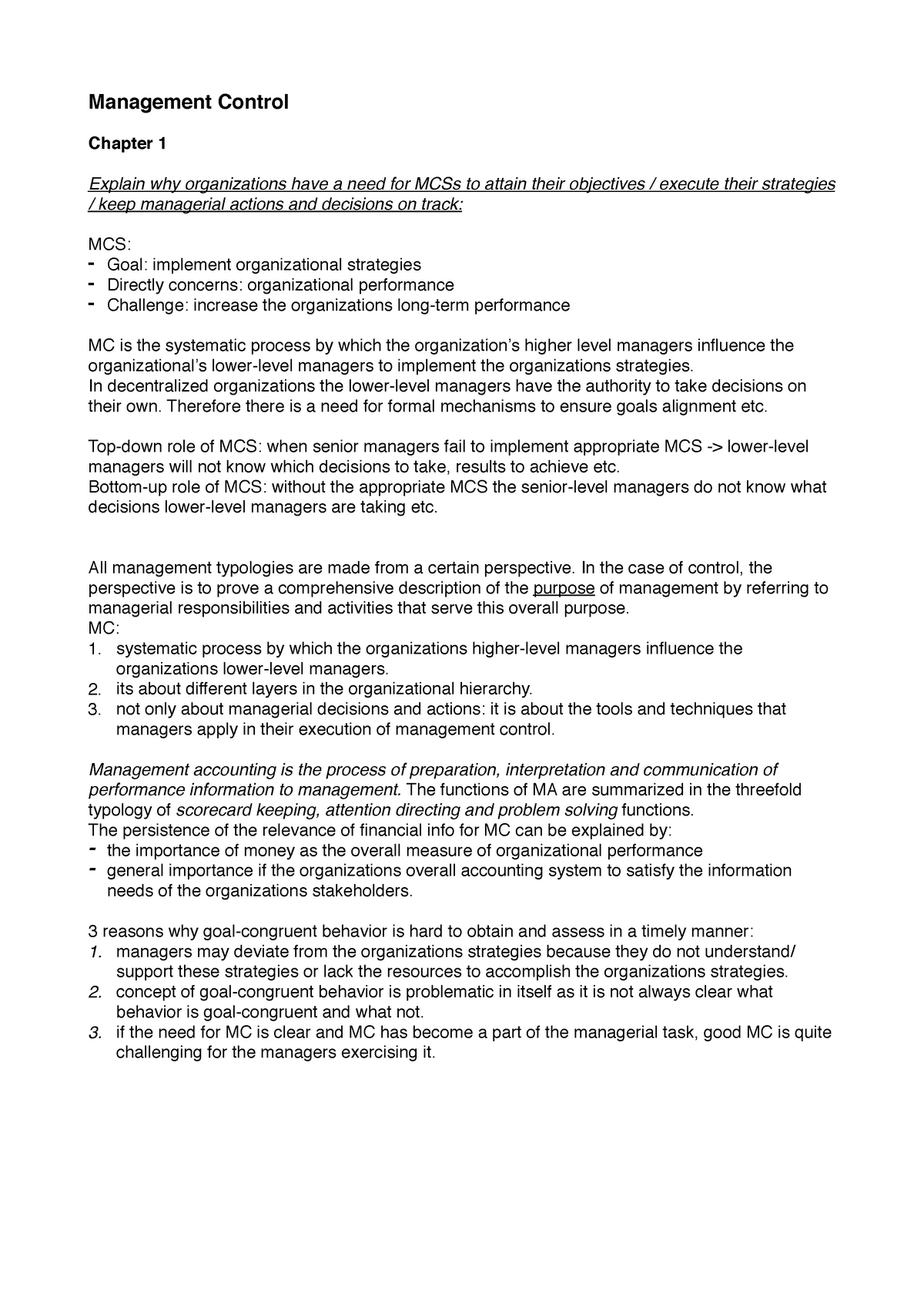 MC Chapter 1 - Summary Management Control A&C - Management Control ...