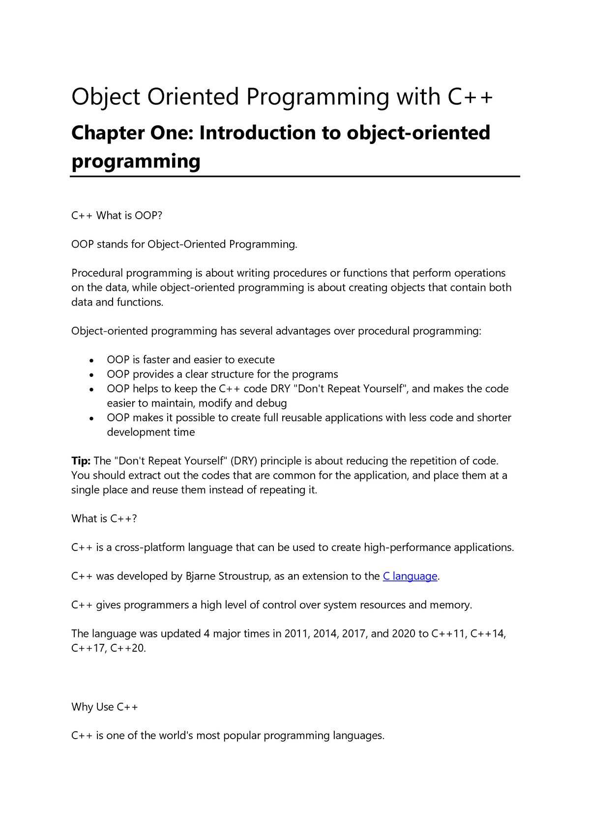 C++ Notes 2024 - Object Oriented Programming with C++ Chapter One ...