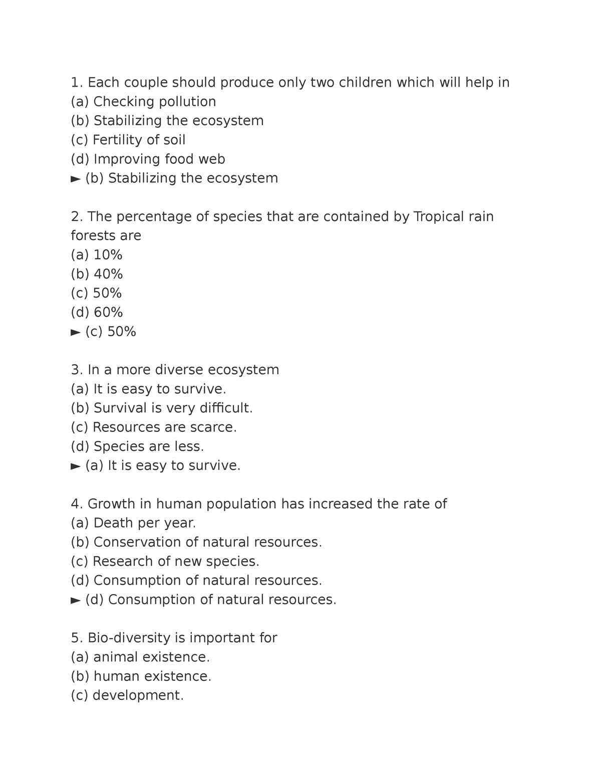 Biodiversity And Conservation Mcq - Each Couple Should Produce Only Two ...