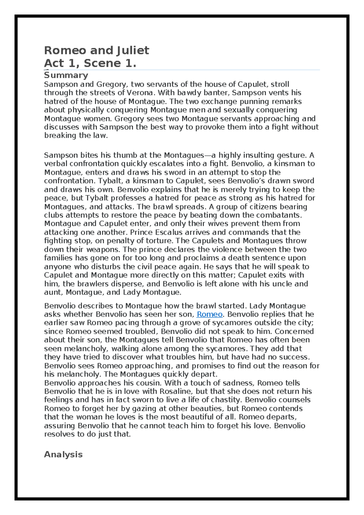 Romeo and Juliet Act 1 Scene 1 analysis 2024 - Romeo and Juliet Act 1 ...