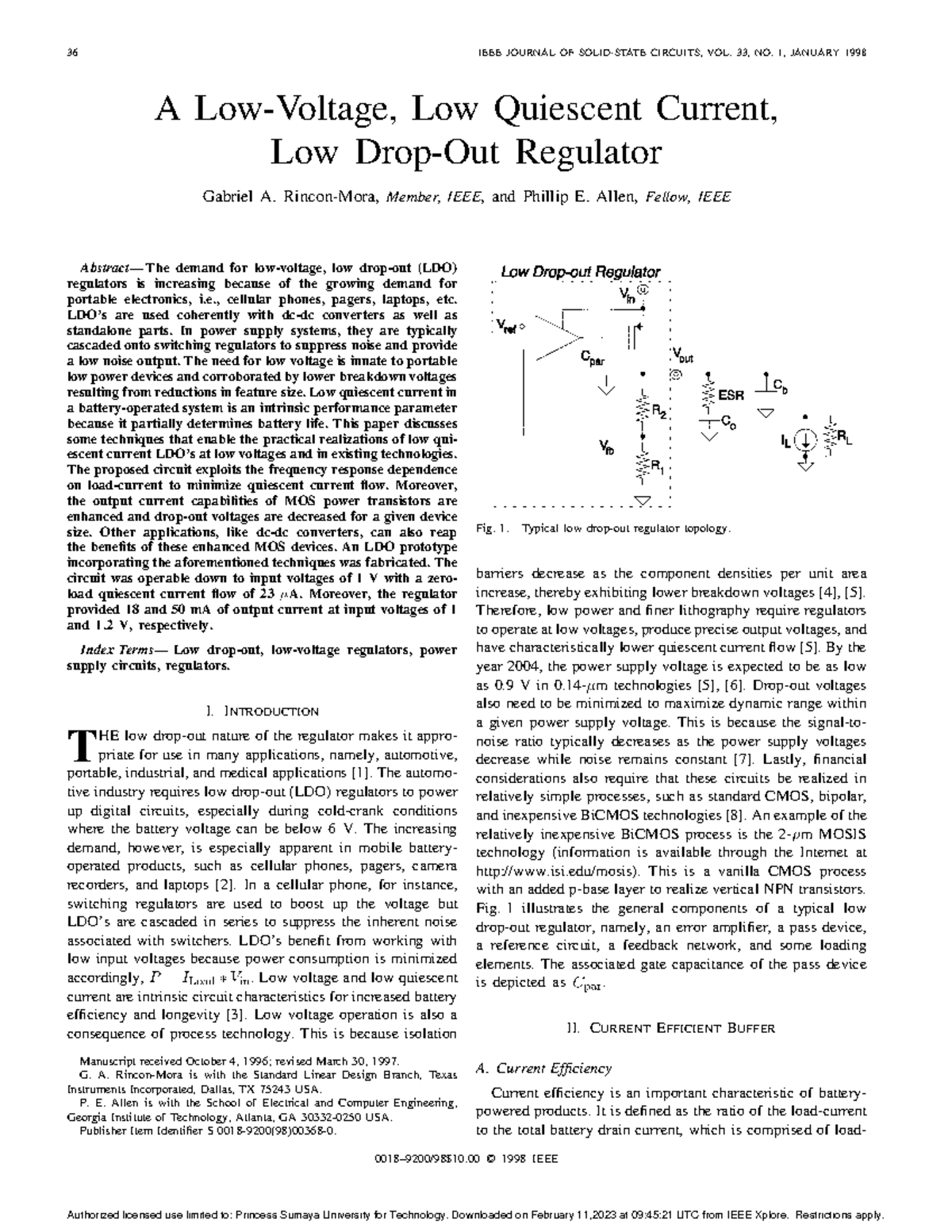 A low-voltage low quiescent current low drop-out regulator - 36 IEEE ...