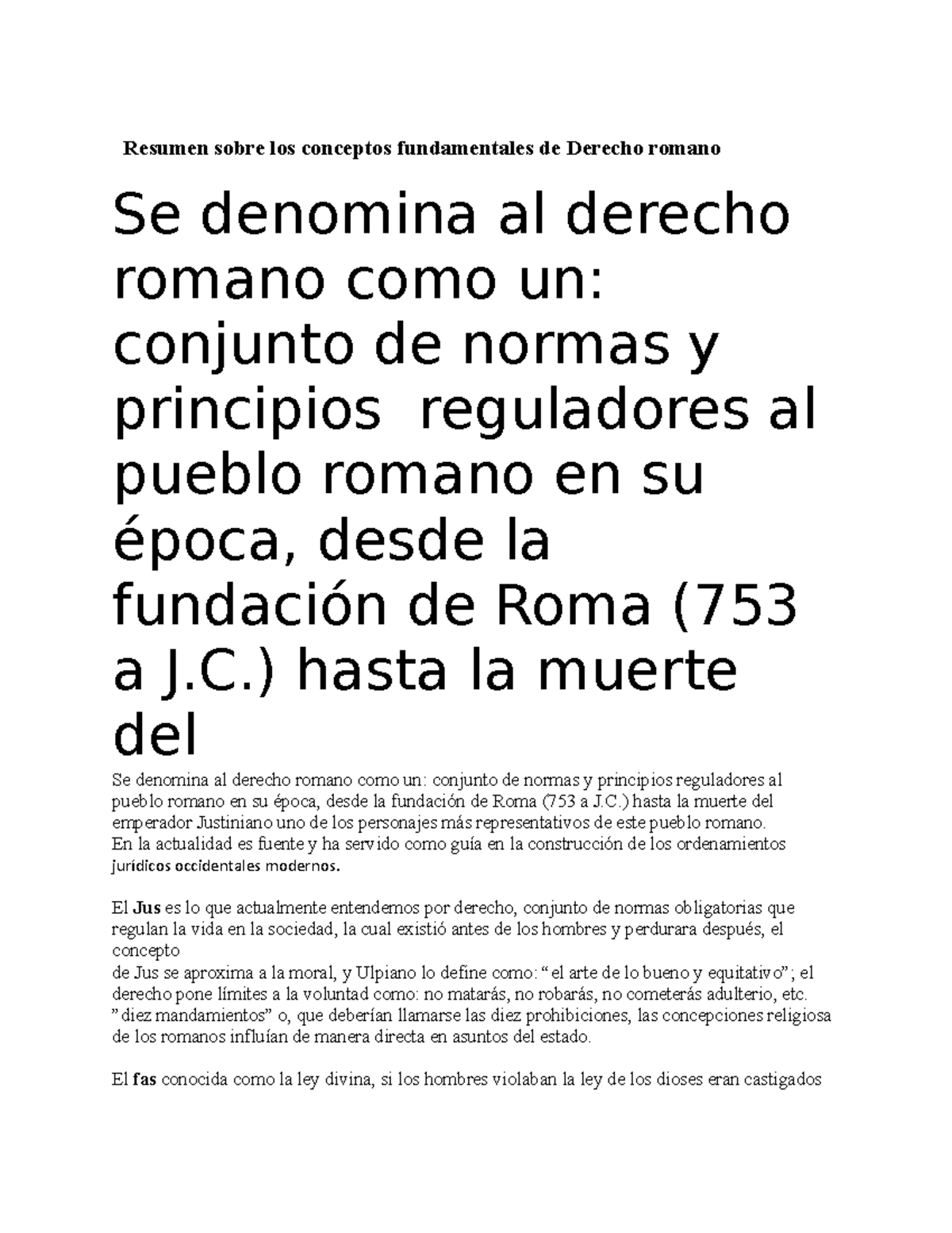 Resumen sobre los conceptos fundamentales de Derecho romano - ) hasta ...