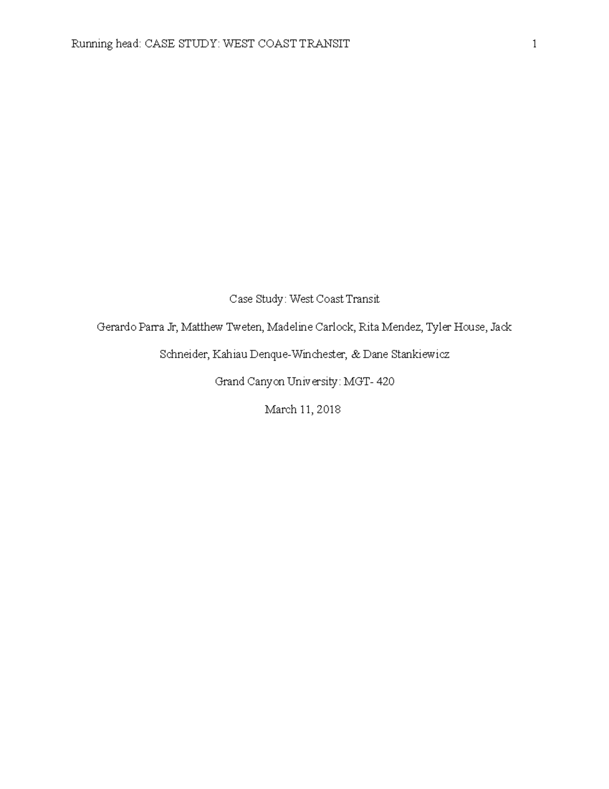 West Coast Clc Clc Group Assignment Running Head Case Study West Coast Transit Case Study Studocu