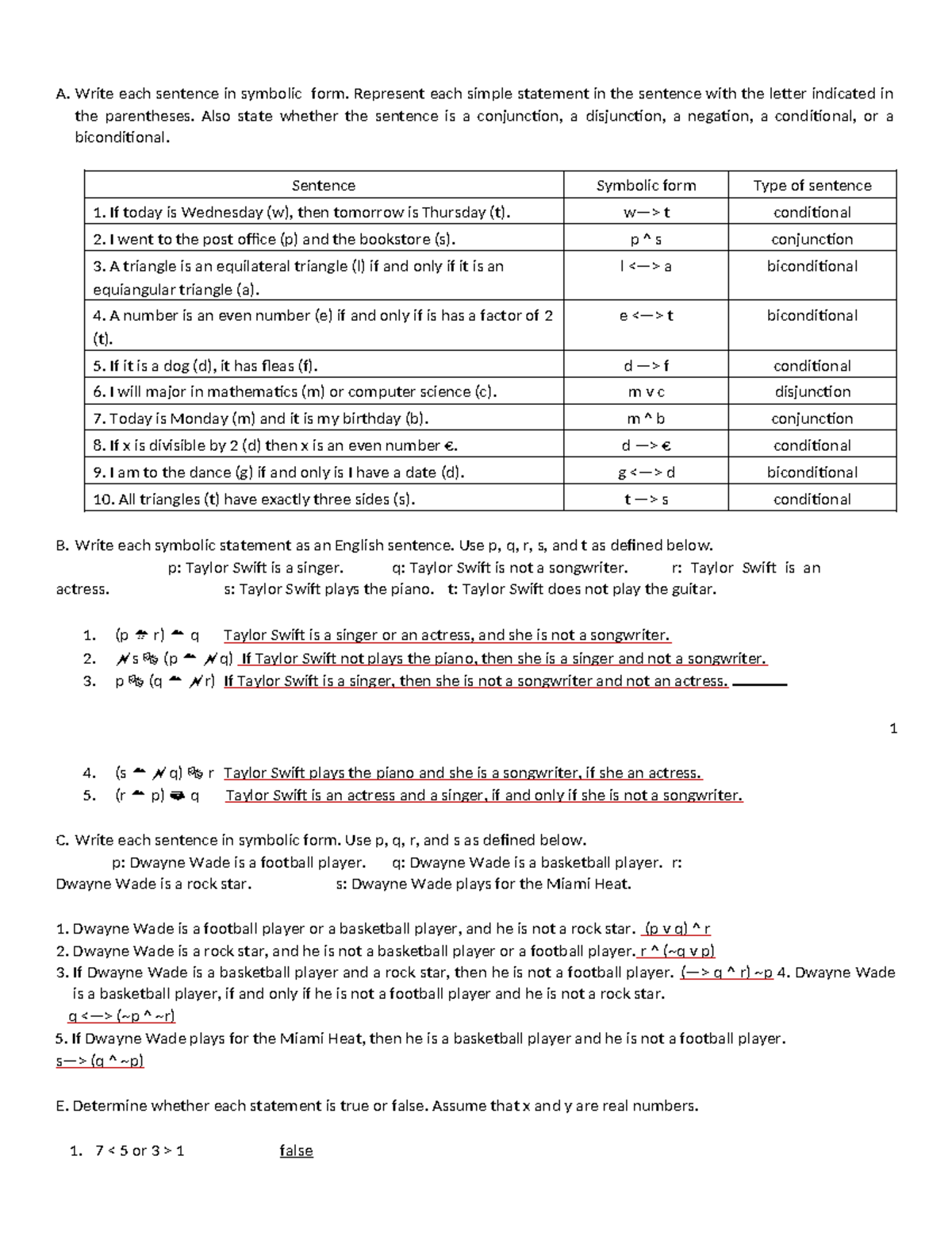 Argon 14 - science - A. Write each sentence in symbolic form. Represent ...