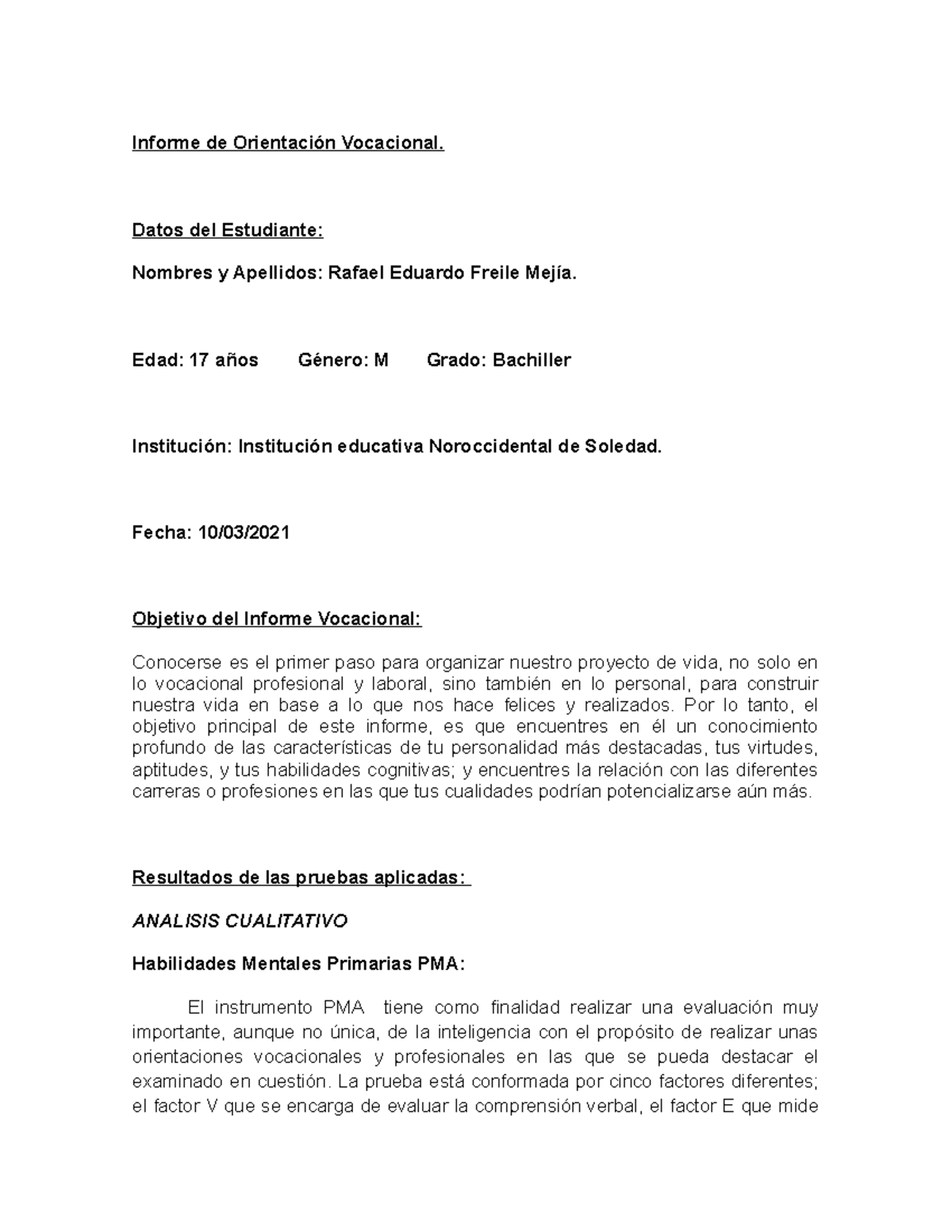 Ejemplo Formato De Informe De Orientación Vocacional Informe De Orientación Vocacional Datos 8161