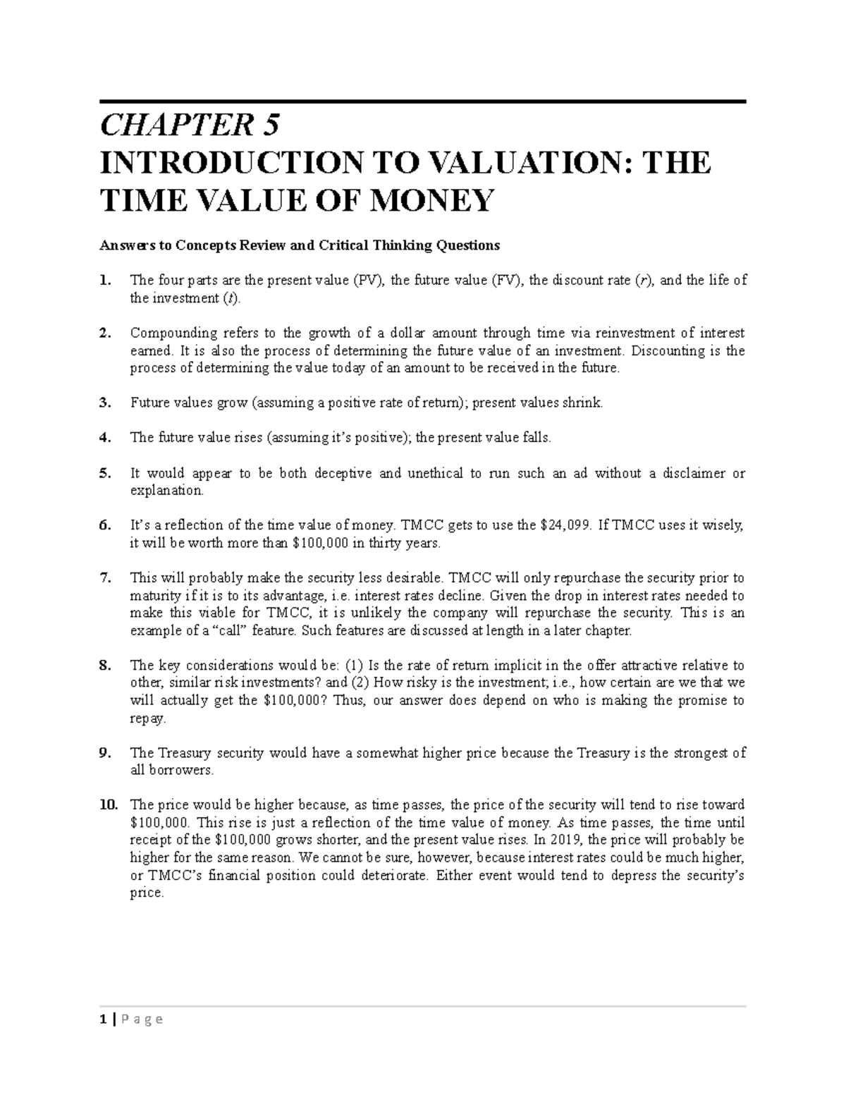 Chapter 5 Time Value Of Money Solution Manual - CHAPTER 5 INTRODUCTION ...