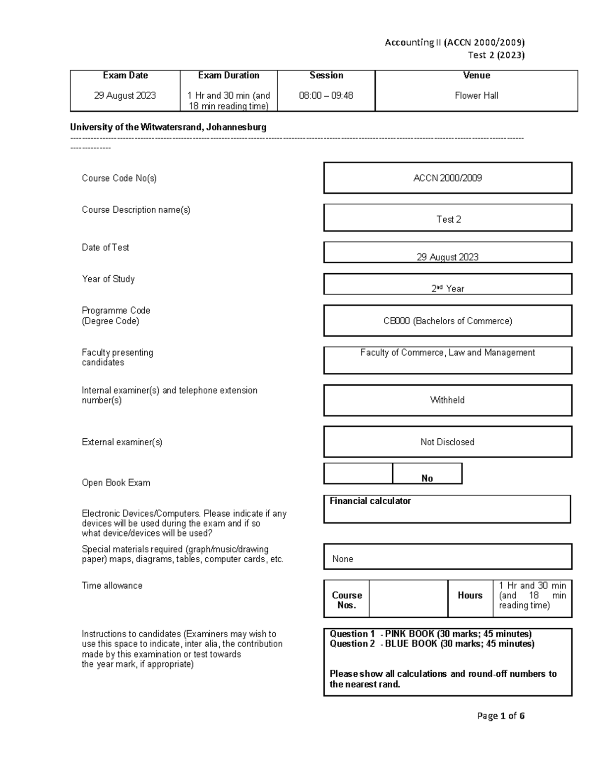 2023 Test 2 - Accounting 2 - Final Version - Test 2 (2023) Exam Date 29 ...
