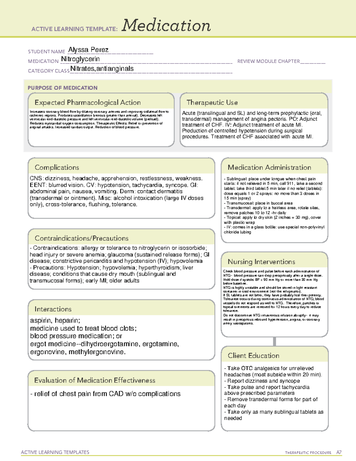 Aperez nitroglycerin 02032021 ACTIVE LEARNING TEMPLATES THERAPEUTIC