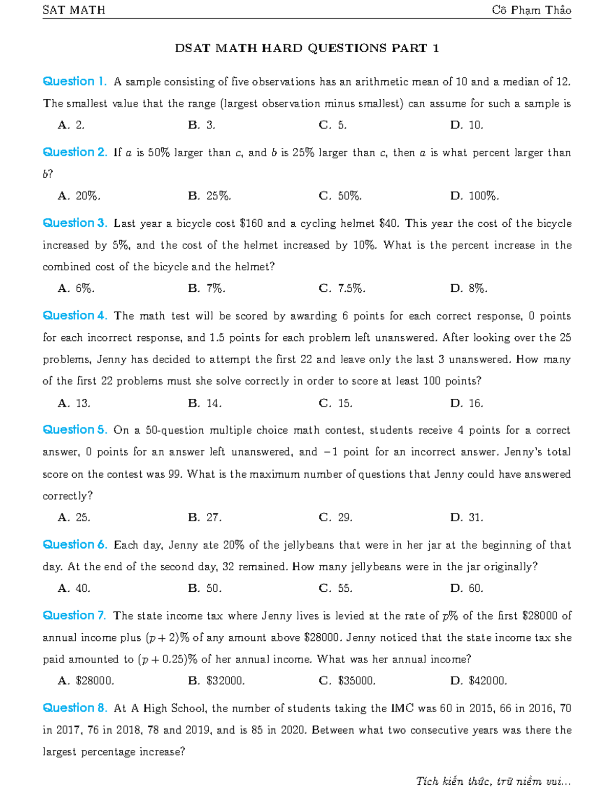 DSAT Hard Questions and Keys Part 1 Version 2 - DSAT MATH HARD ...