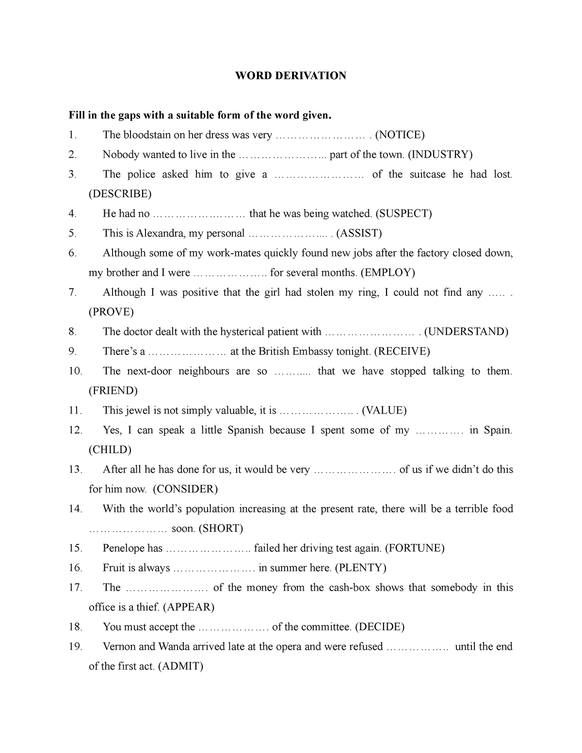 assignment word derivation