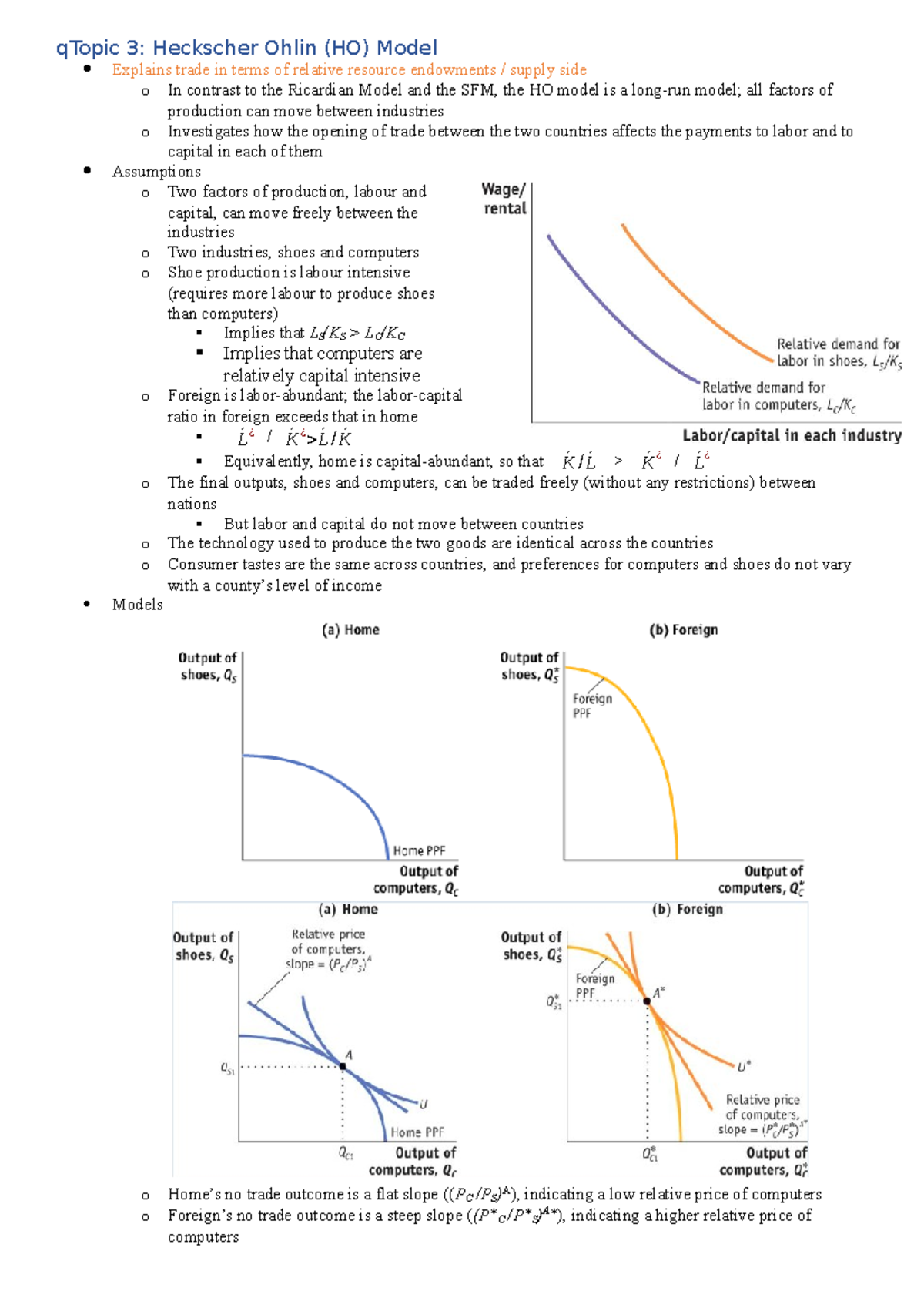 International Economics Topic 3 Notes - qTopic 3: Heckscher Ohlin (HO ...