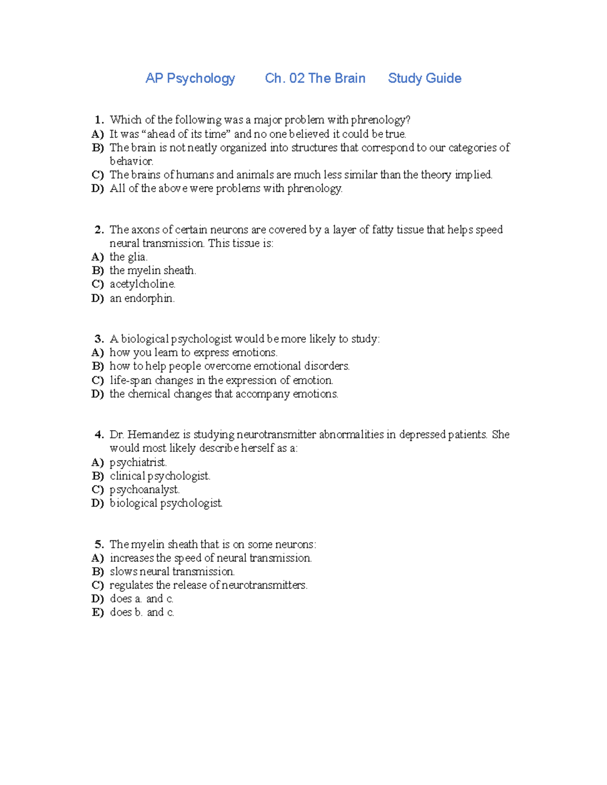 Ch02 The Brain - Management-Psychology - AP Psychology Ch. 02 The Brain ...