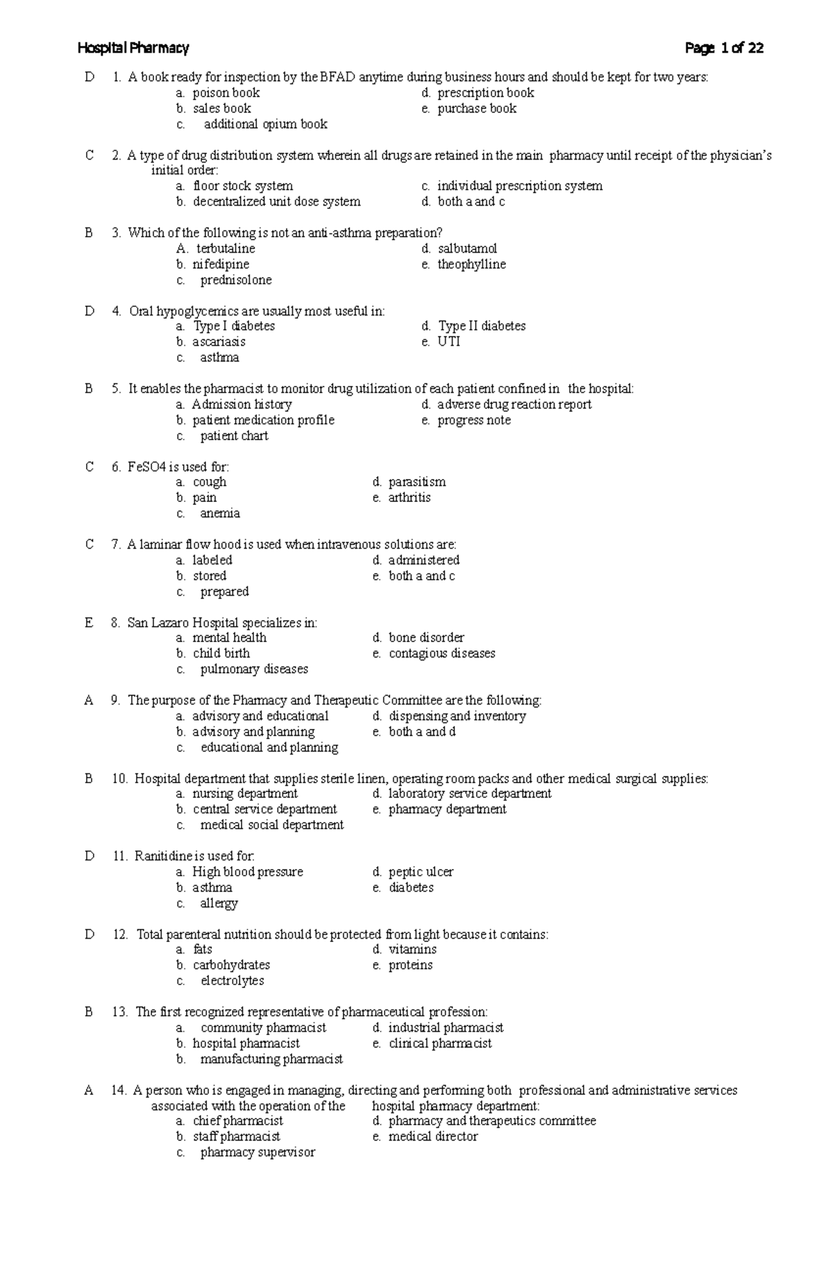 Hospital-Pharmacy - hospital pharmacy exam - D 1. A book ready for ...