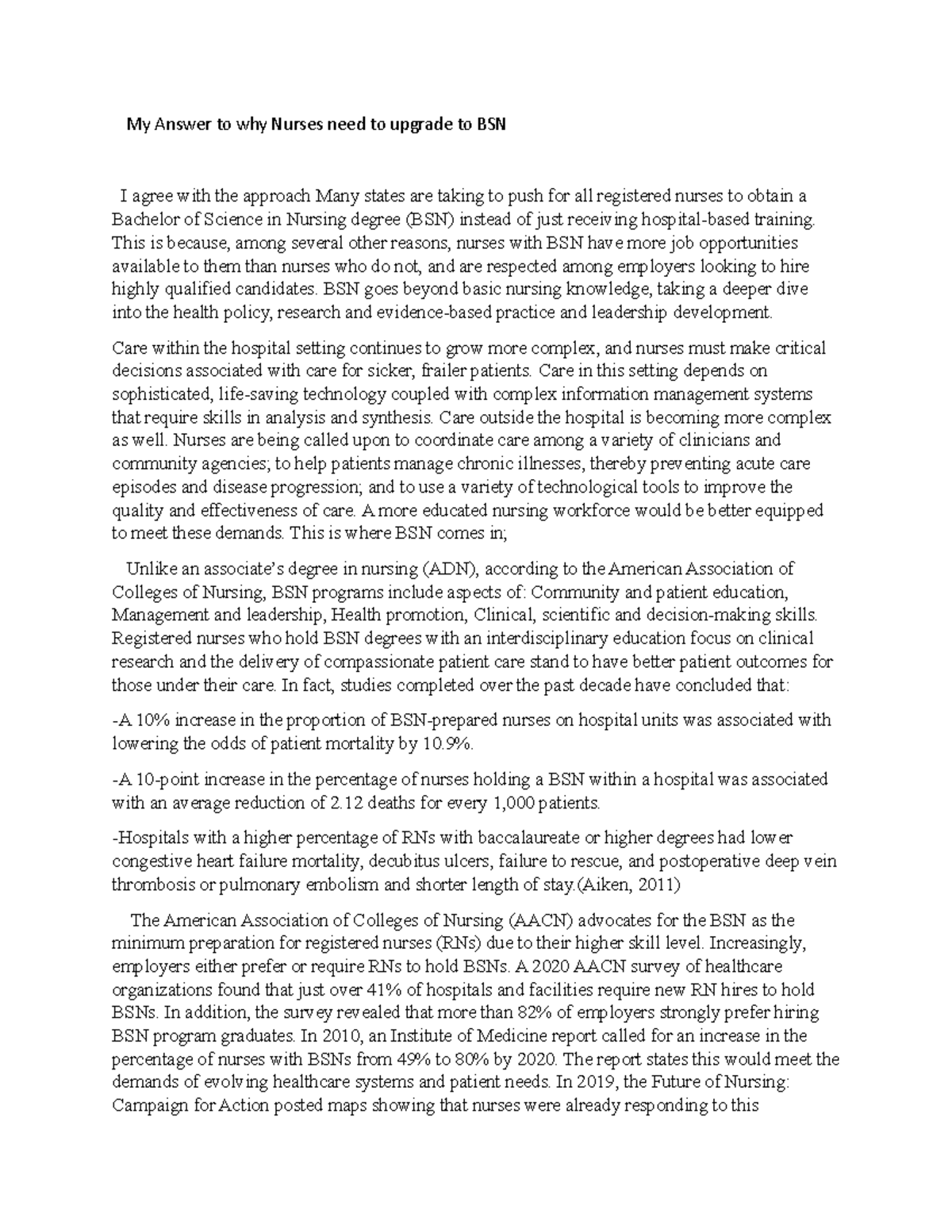 Sample Research of why nurses should upgrade to BSN - My Answer to why ...