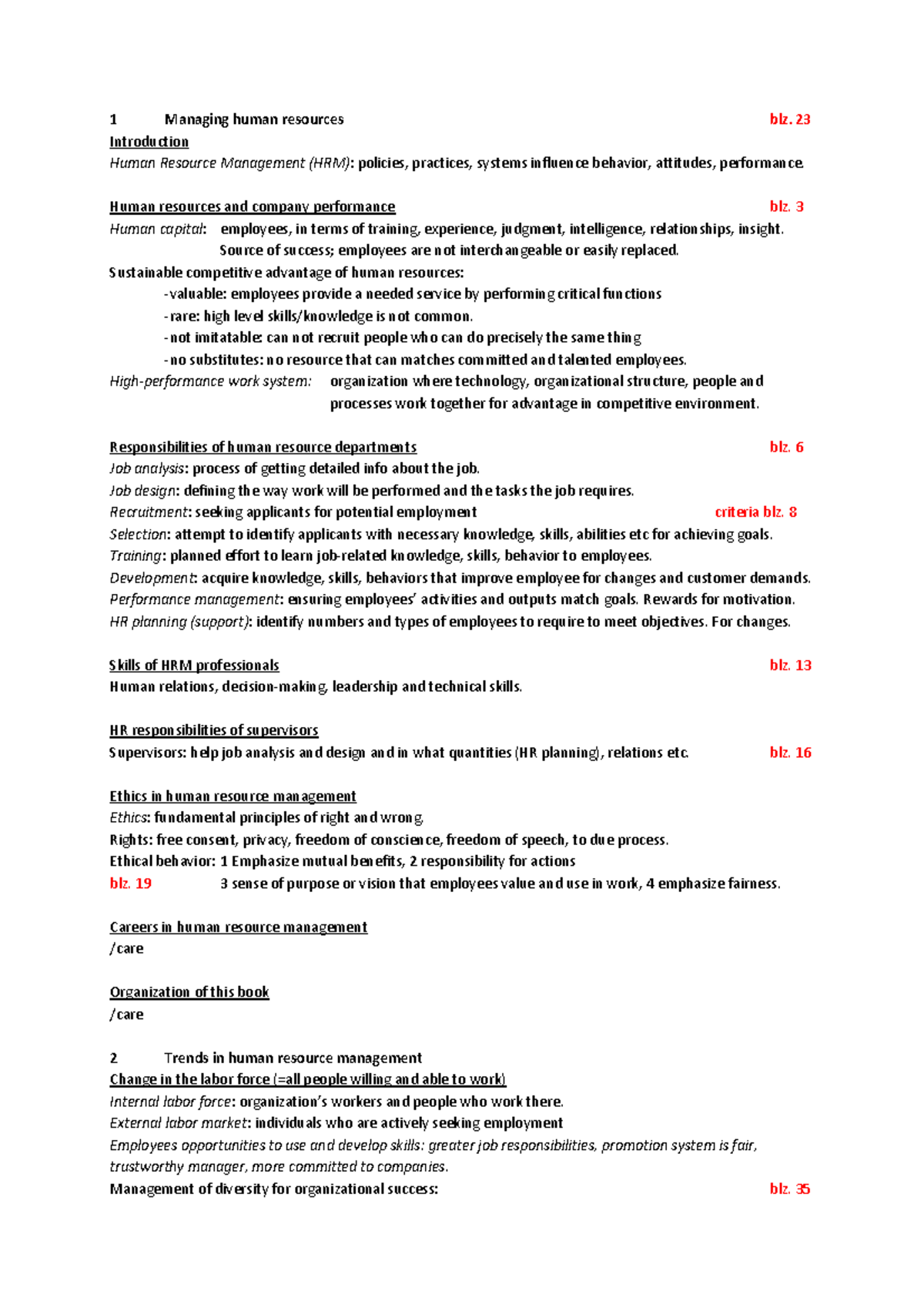 Summary Human Resource Management Studeersnel