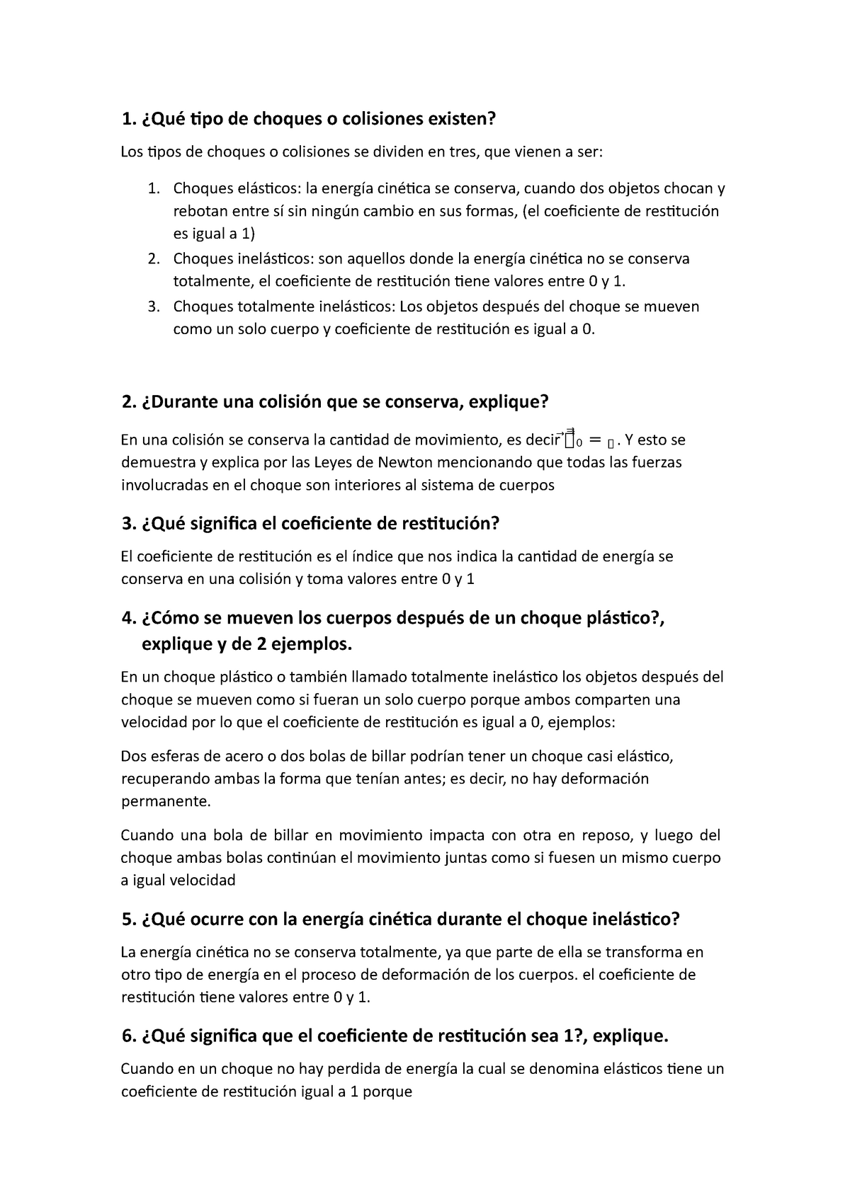 Cuestionario Tipo De Colisiones - 1. ¿Qué Tipo De Choques O Colisiones ...