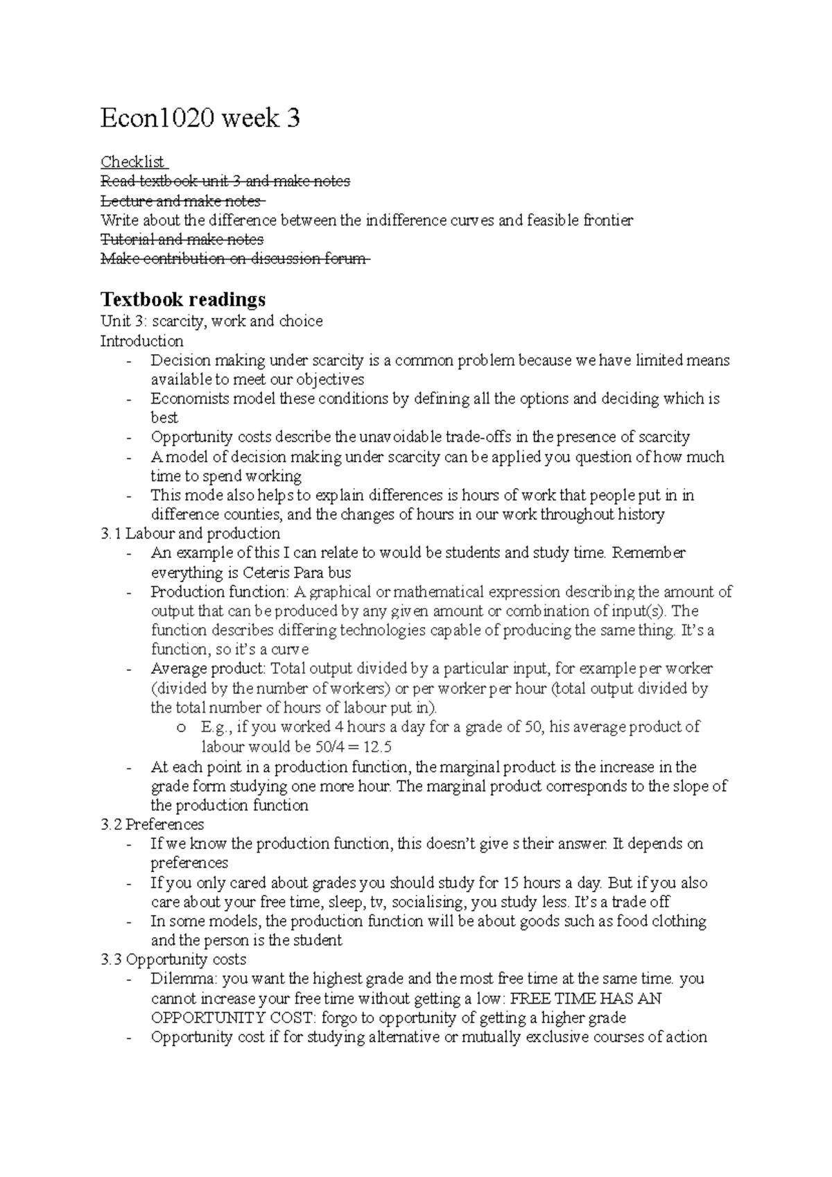 Econ week 3 lecture notes, textbook notes, discussion forum - Econ1020 ...