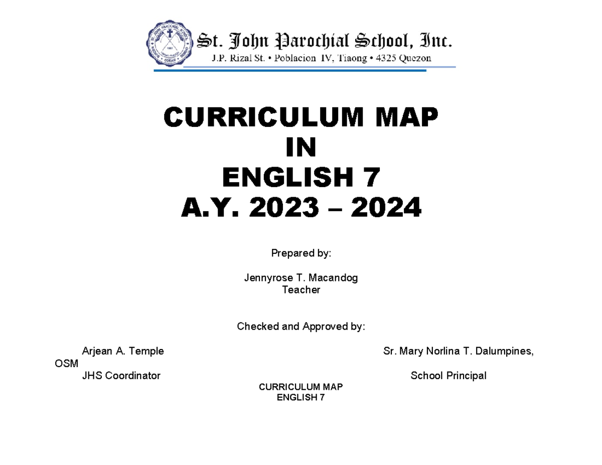 English 7 - CURRICULUM MAP IN ENGLISH 7 A. 2023 – 2024 Prepared by ...