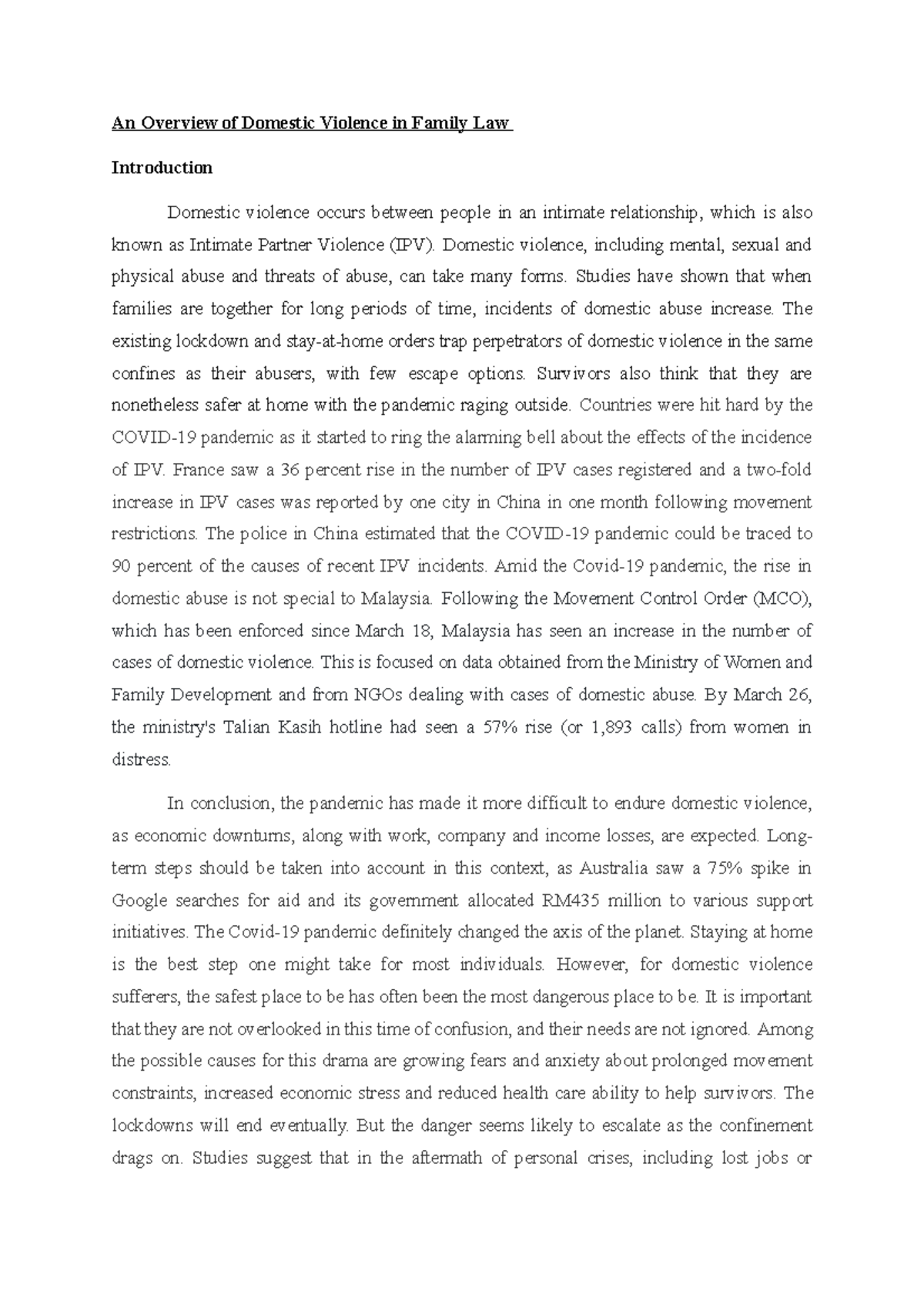 An Overview of Domestic Violence in Family Law An Overview of