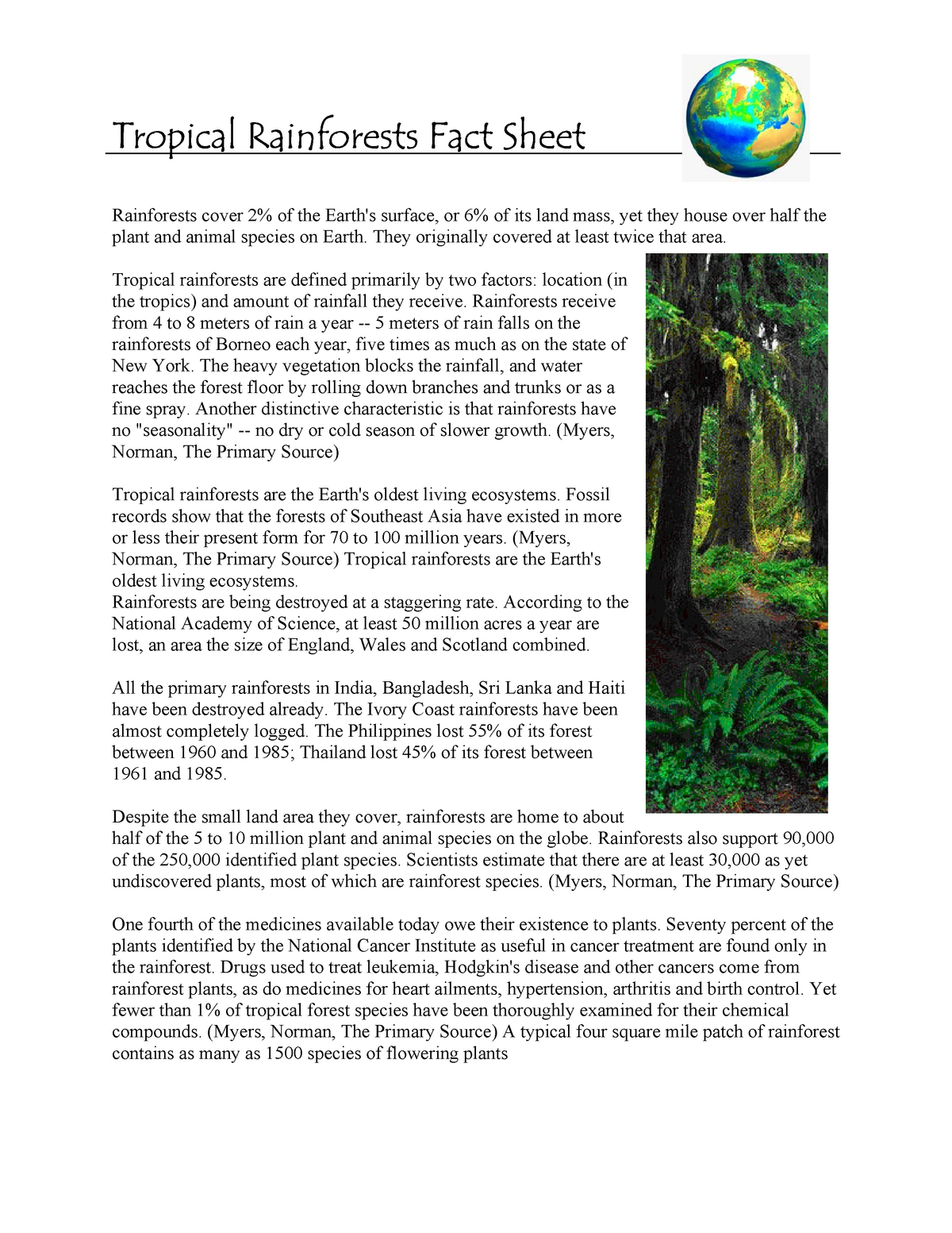 Natural Resources Rain Forest Fact Sheet Tropical Rainforests Fact Sheet Rainforests Cover 2 5145