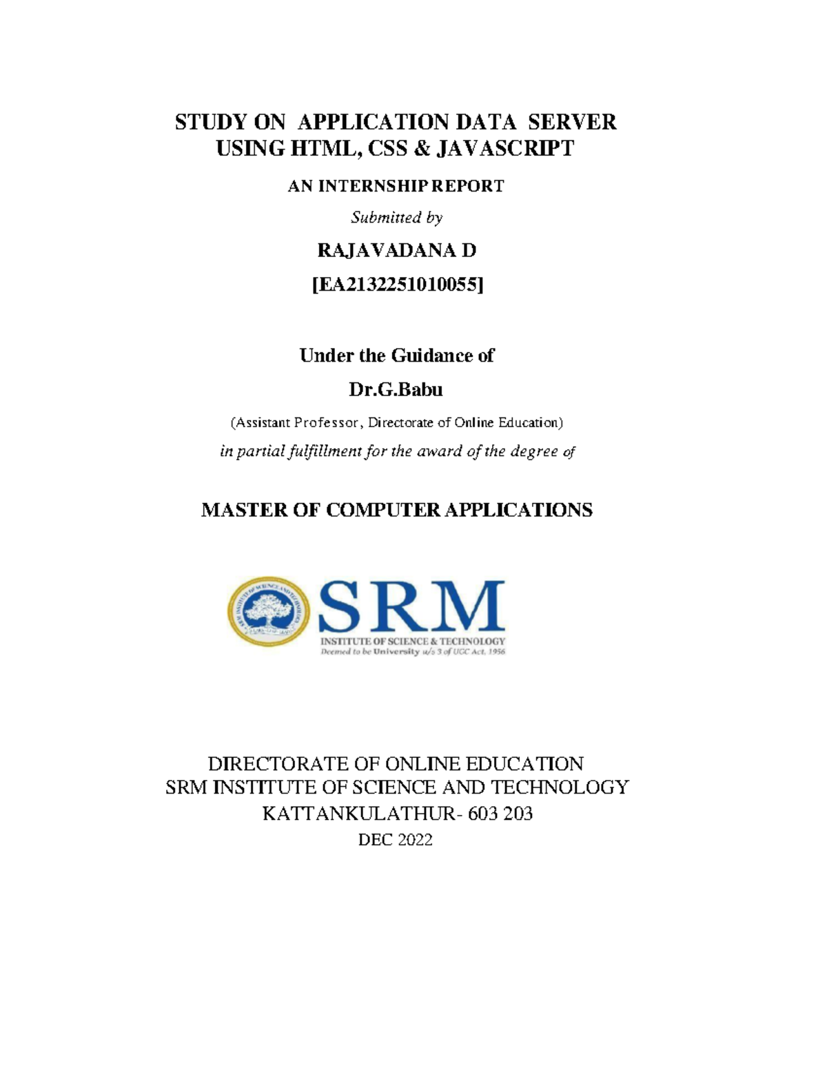 Internship Report-MCA rajavadhna - STUDY ON APPLICATION DATA SERVER ...