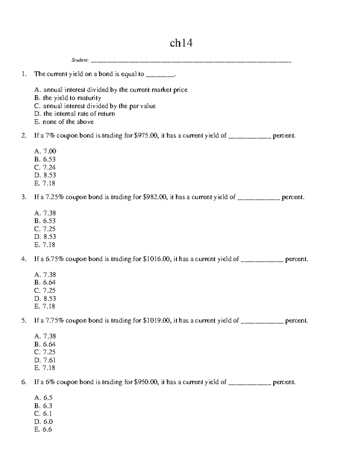 Chapter 14 - Test bank - ch _Student: - Studocu