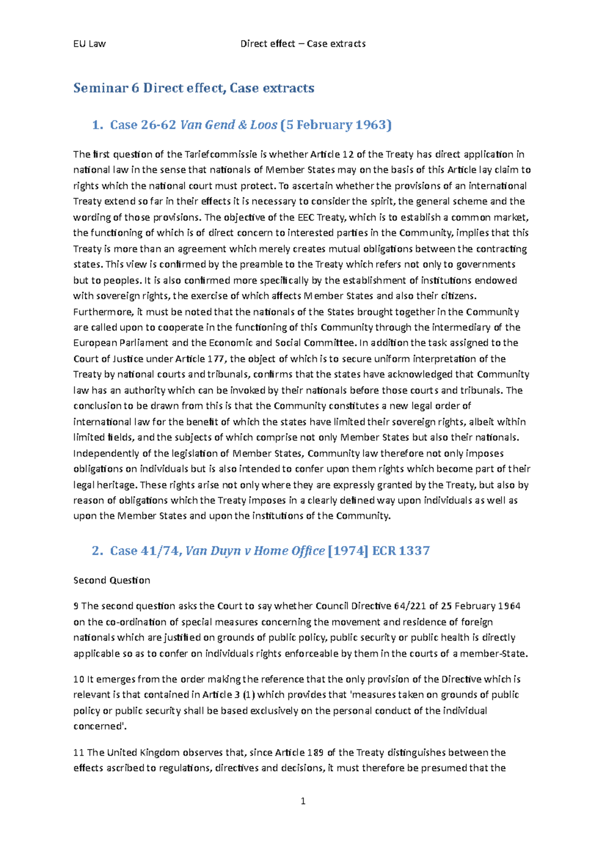 S5 Direct effect case extracts EU Law Direct effect Case extracts