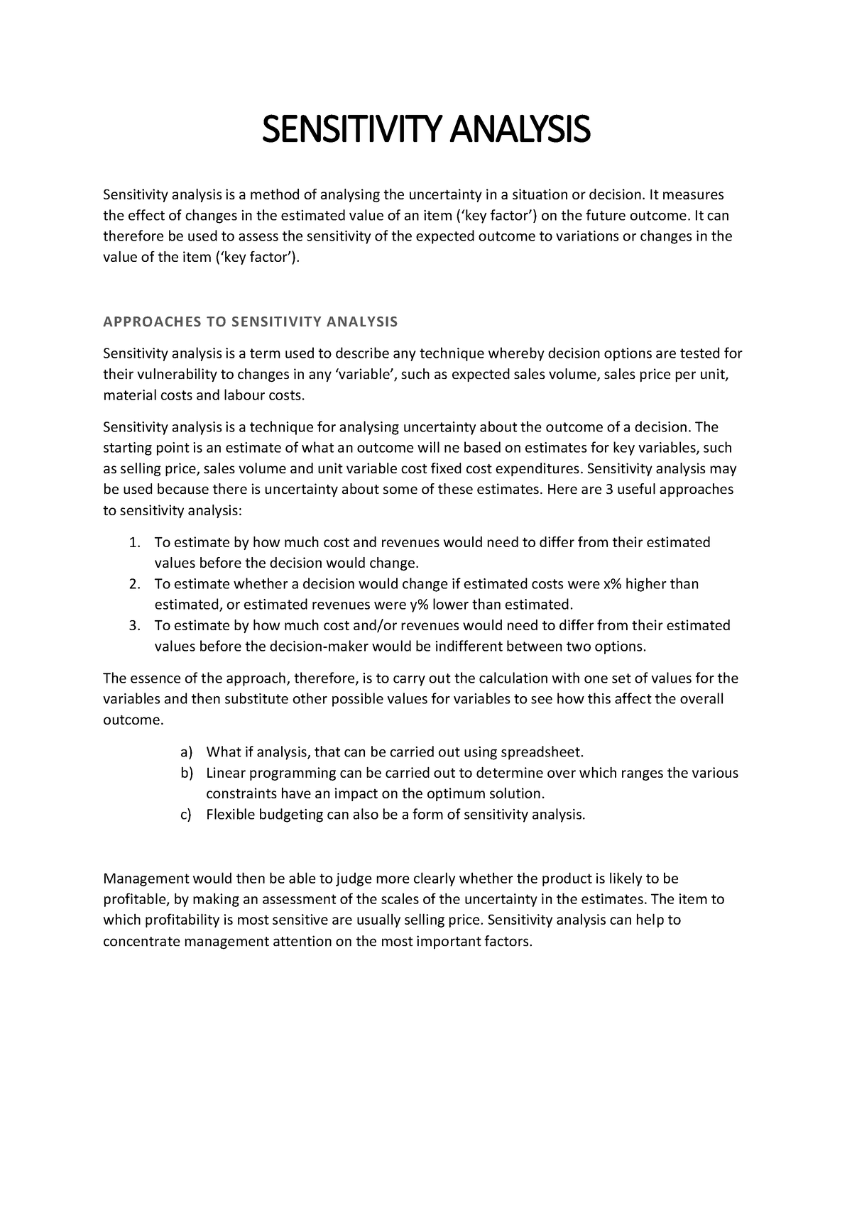 Sensitivity Analysis - SENSITIVITY ANALYSIS Sensitivity Analysis Is A ...