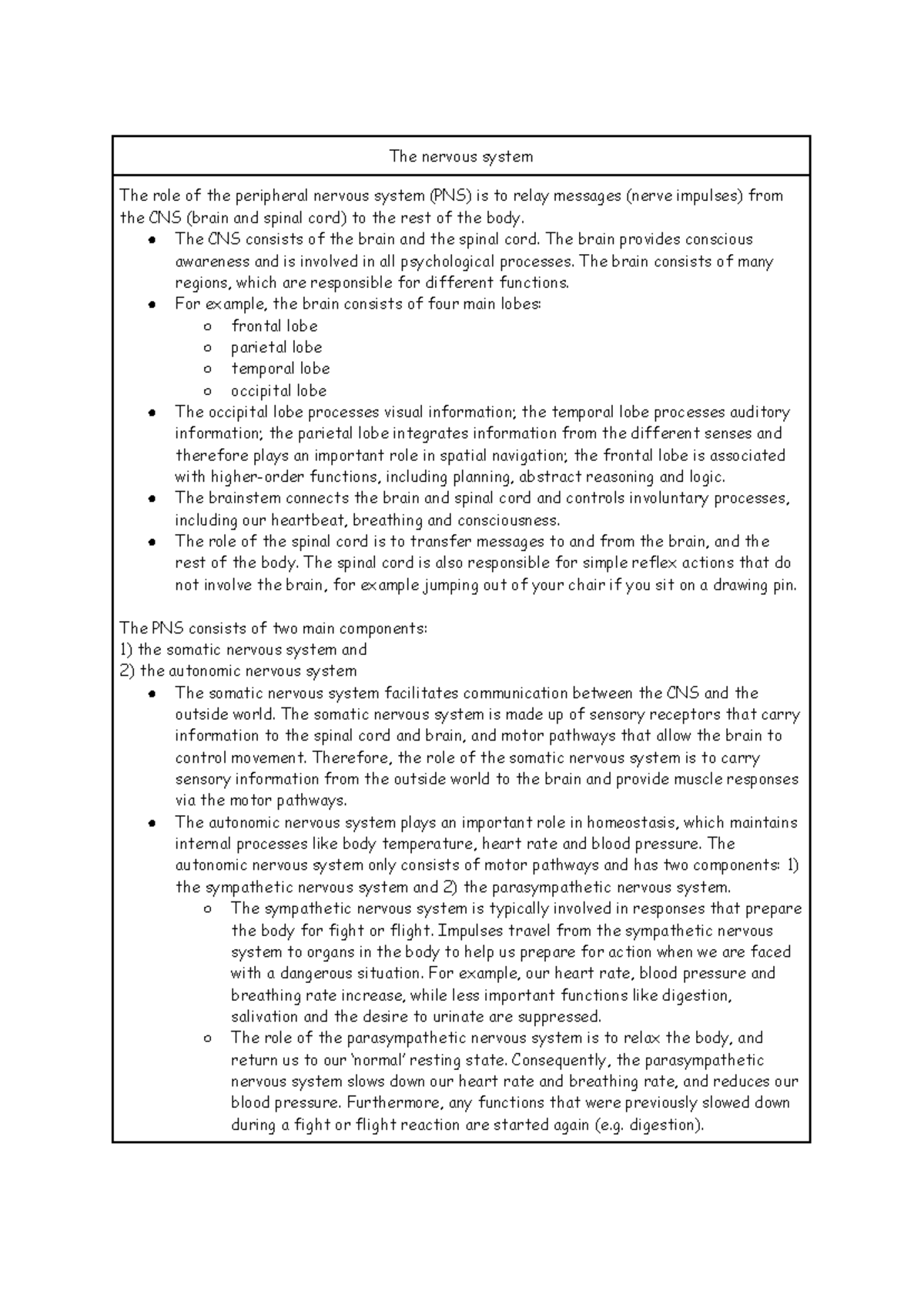 Biopsychology essay plans - The nervous system The role of the ...