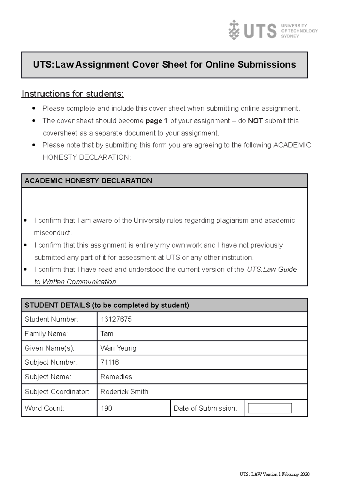 tut assignment cover page pdf