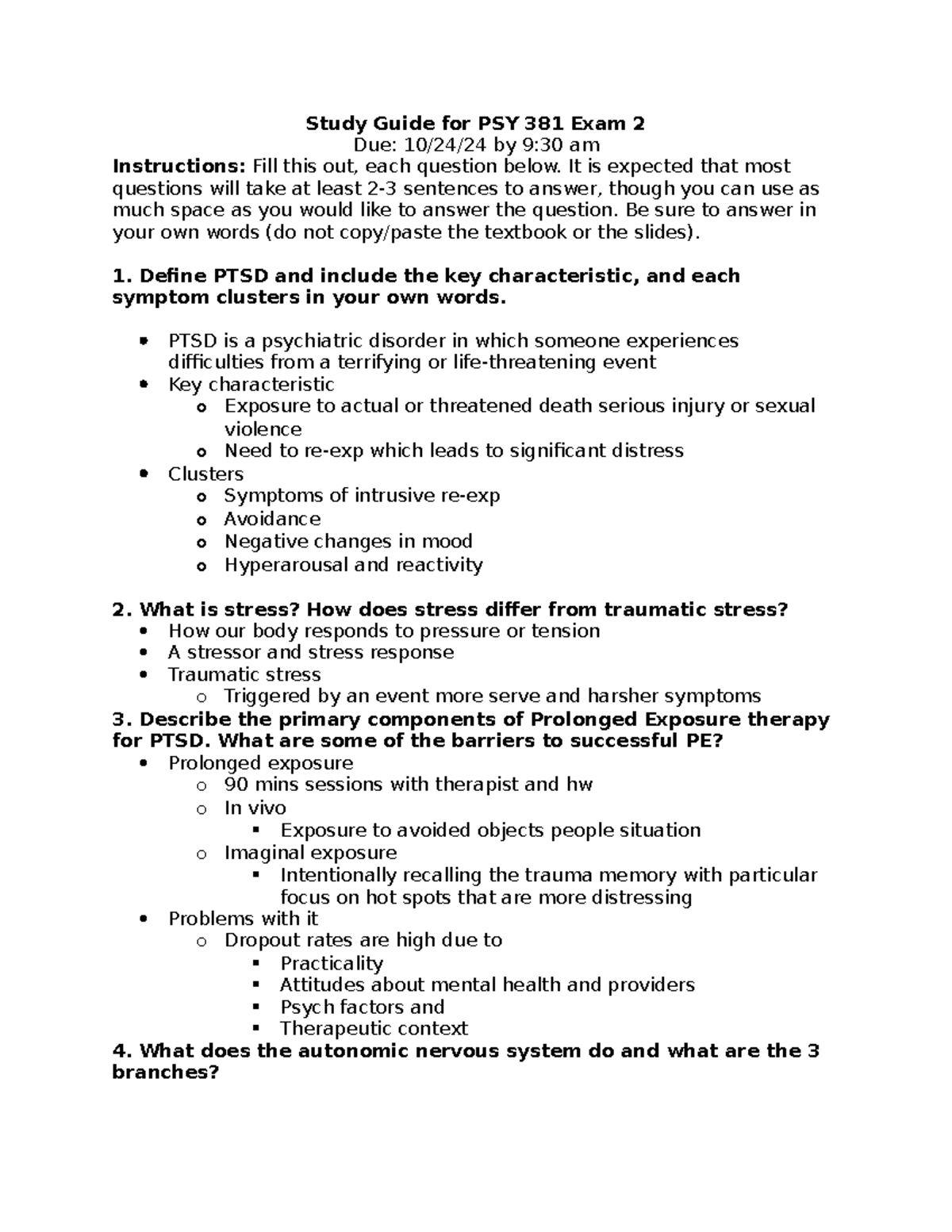 Psy 381 Study Guide Exam 2 Study Guide For Psy 381 Exam 2 Due 10 24 24 By 9 30 Am Psy 381 Study Guide Exam 2 Study Guide For Psy 381 Exam 2 Due 10 24 24 By 9 30 Am