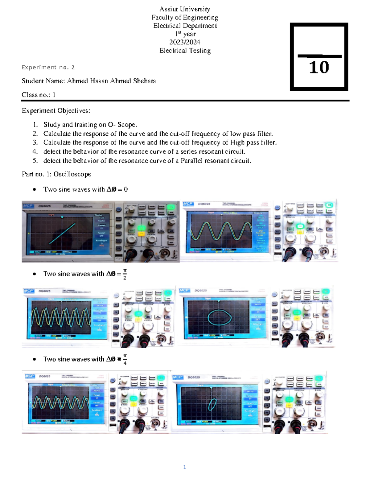 Report No. 3 - 3rd lab in electrical testing - Assiut University ...