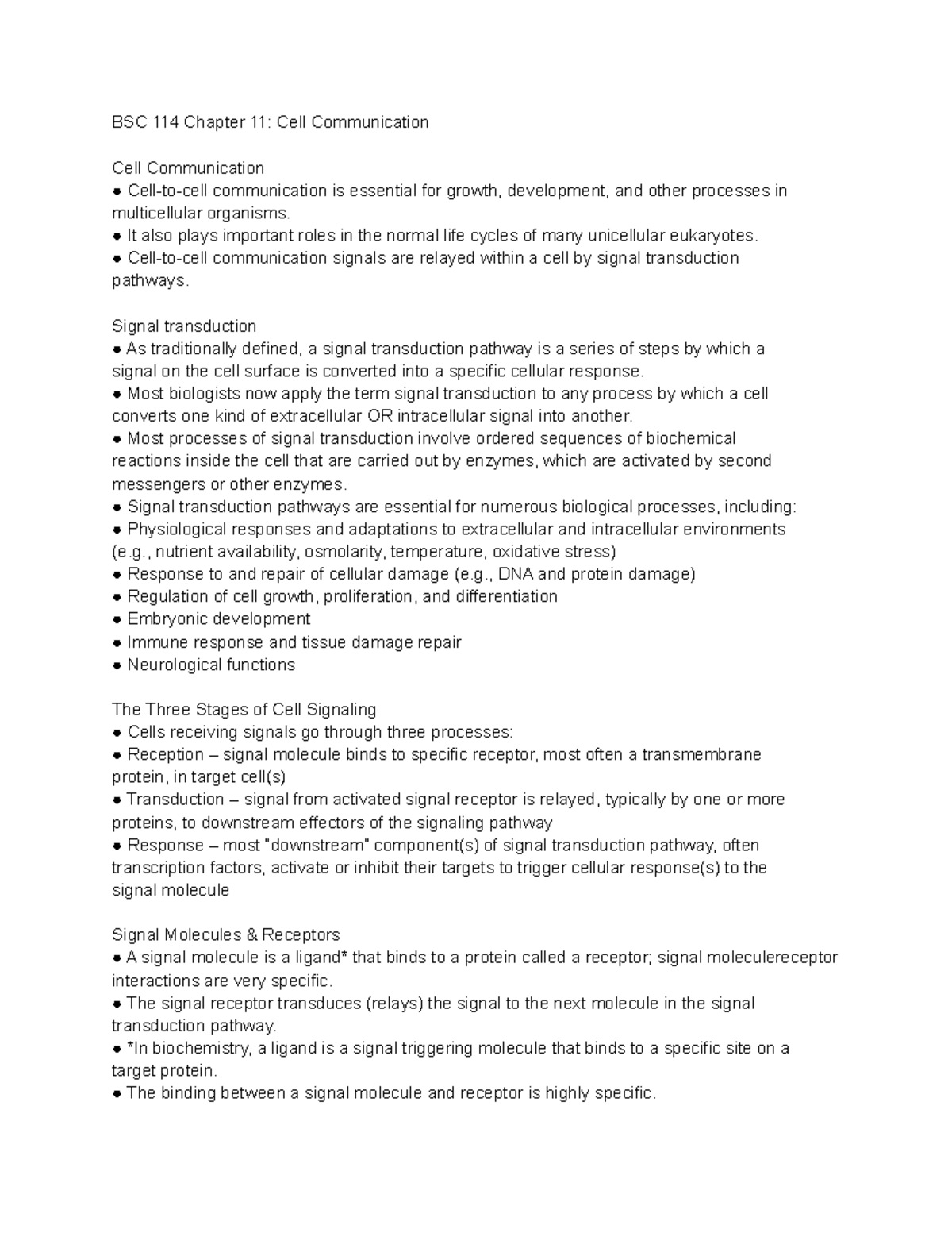 BSC 114 Chapter 11 Cell Communication - BSC 114 Chapter 11: Cell ...