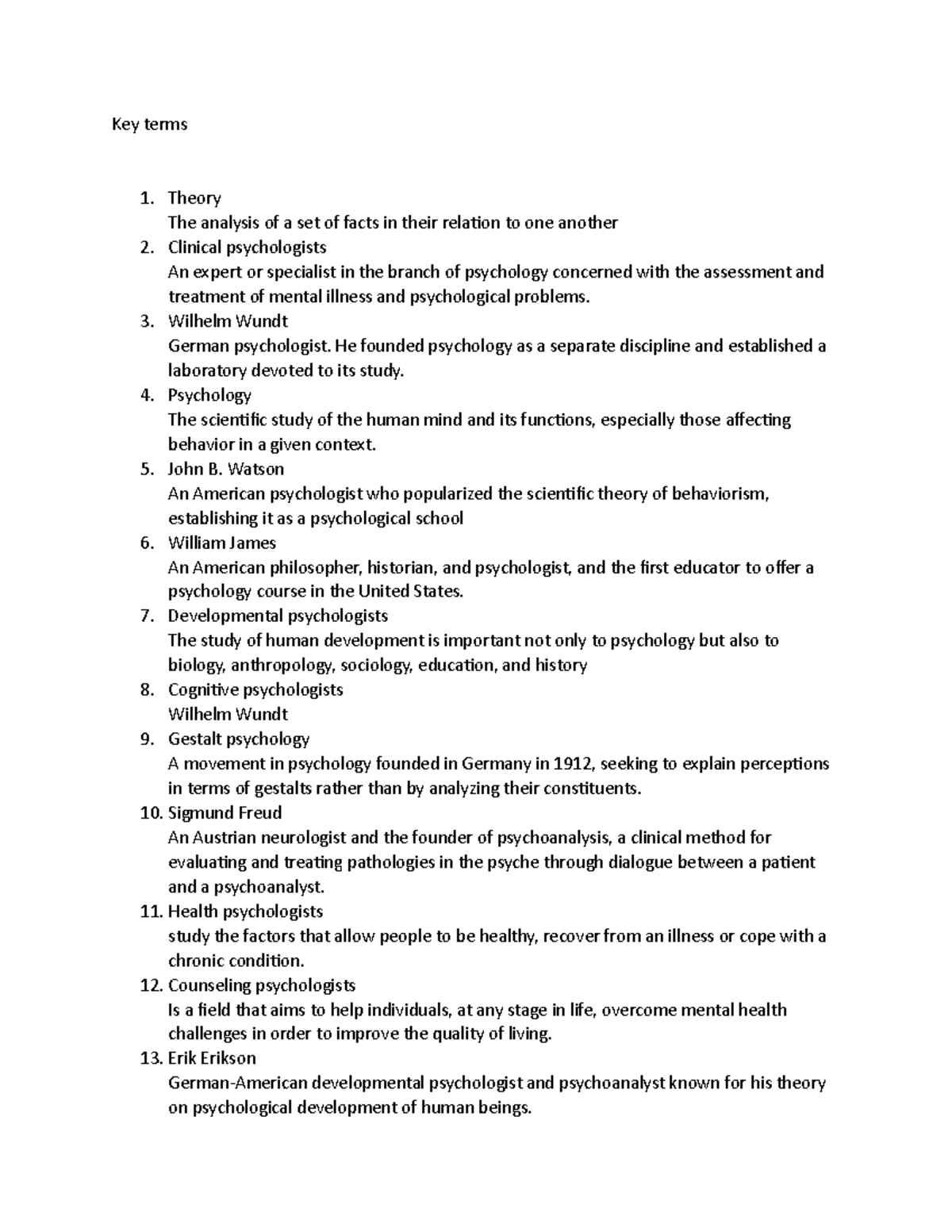 Psychology Key terms for the second test - Key terms Theory The ...